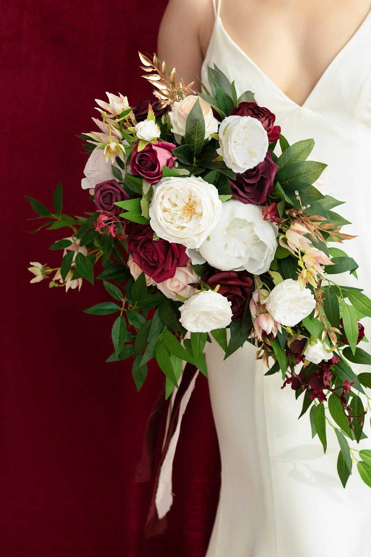 Medium Cascade Bridal Bouquet in Romantic Marsala - Image 5
