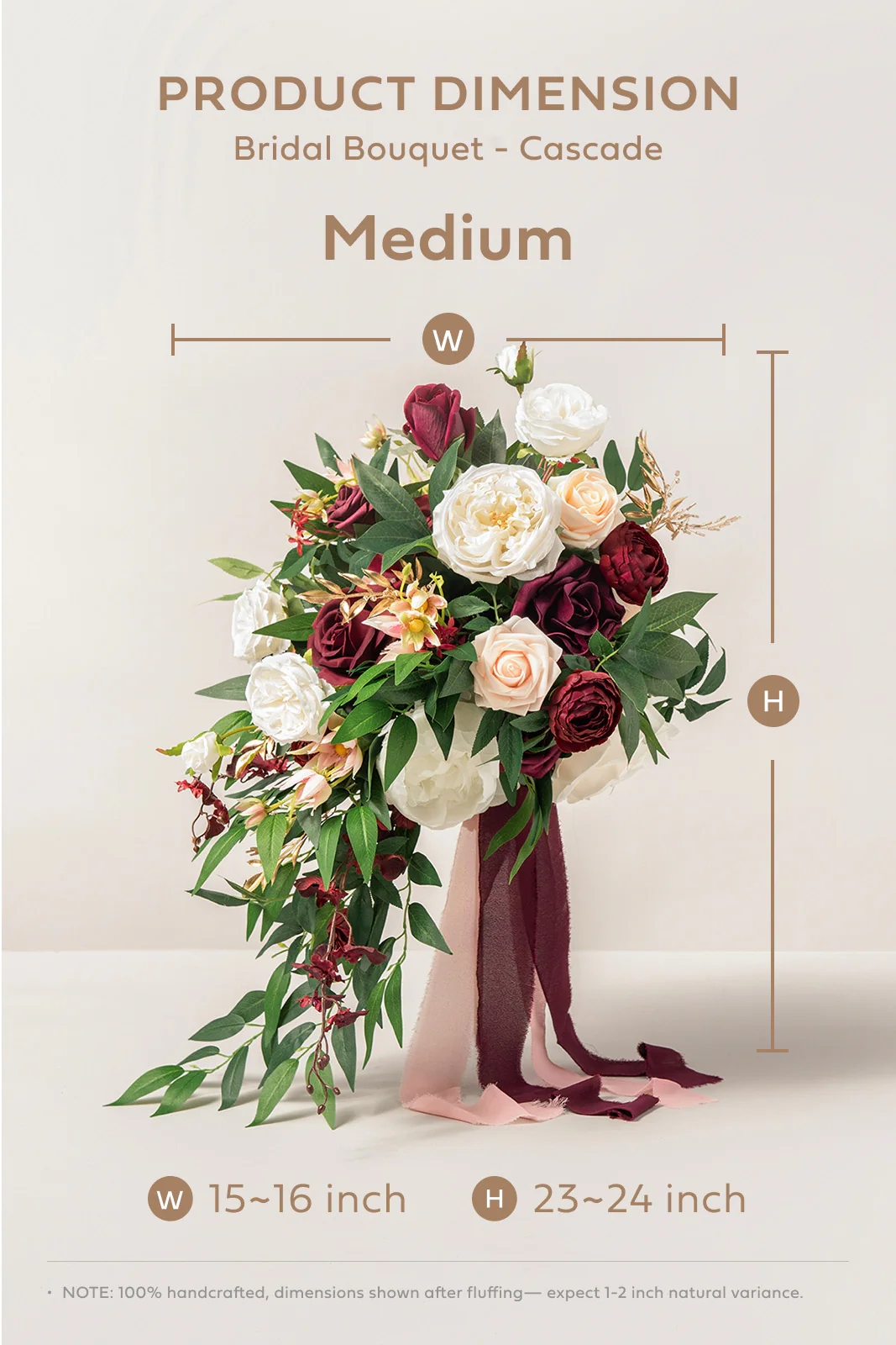 Medium Cascade Bridal Bouquet in Romantic Marsala - Image 6