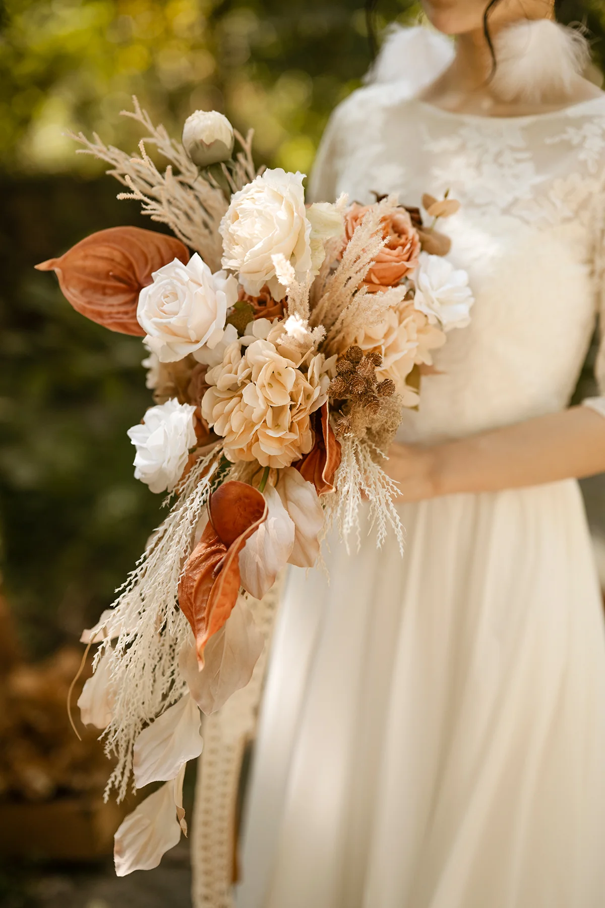 Medium Cascade Bridal Bouquet in Rust & Sepia | Clearance - Image 5
