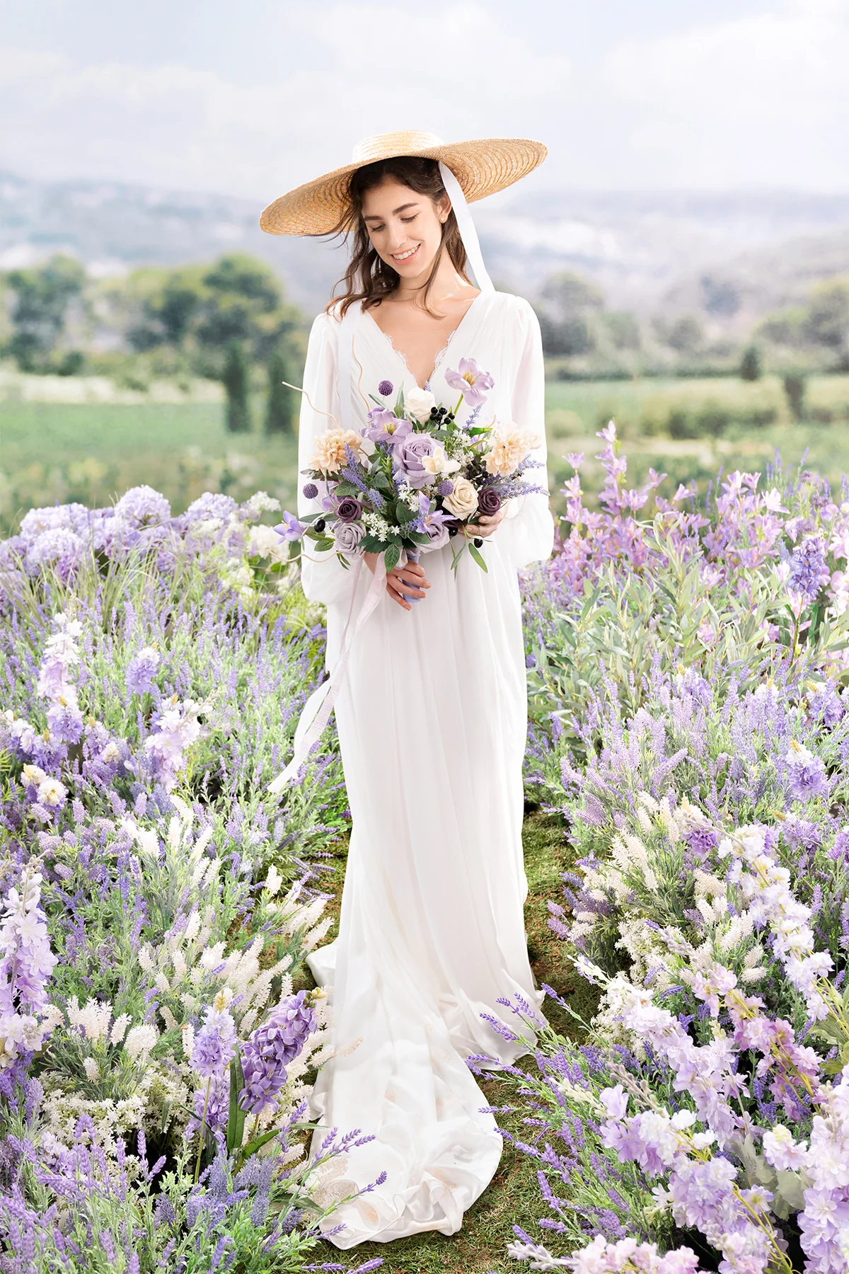 Medium Free-Form Bridal Bouquet in French Lavender & Plum - Image 2