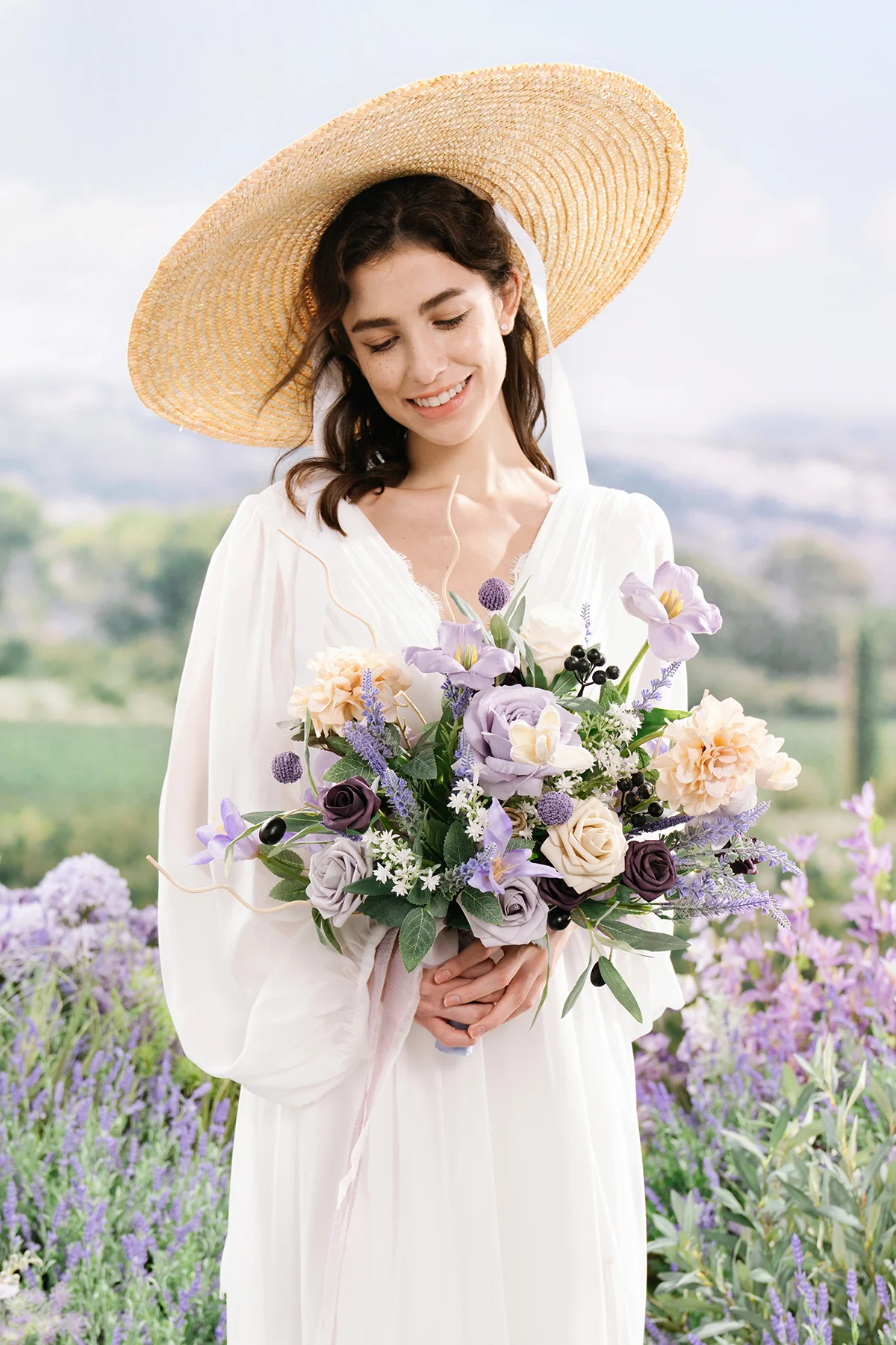 Medium Free-Form Bridal Bouquet in French Lavender & Plum - Image 7