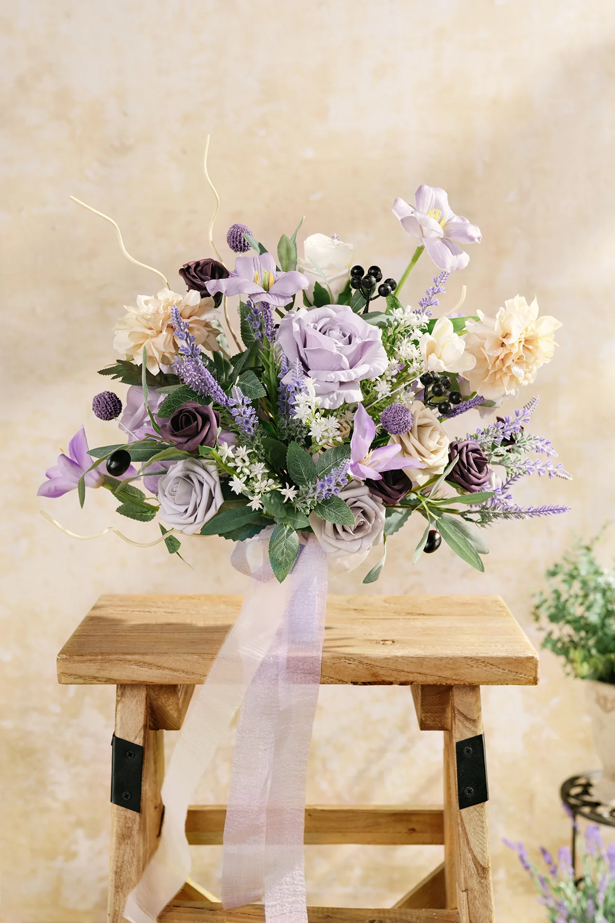Medium Free-Form Bridal Bouquet in French Lavender & Plum - Image 9