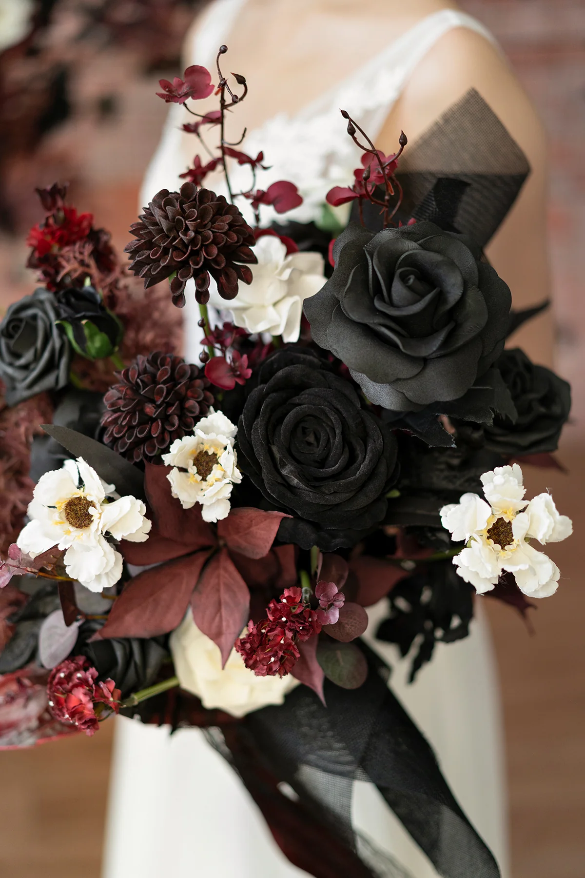 Medium Free-Form Bridal Bouquet in Moody Burgundy & Black | Clearance - Image 5