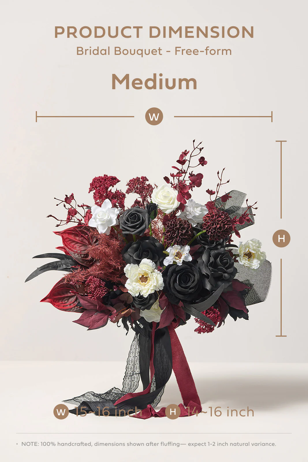 Medium Free-Form Bridal Bouquet in Moody Burgundy & Black | Clearance - Image 6