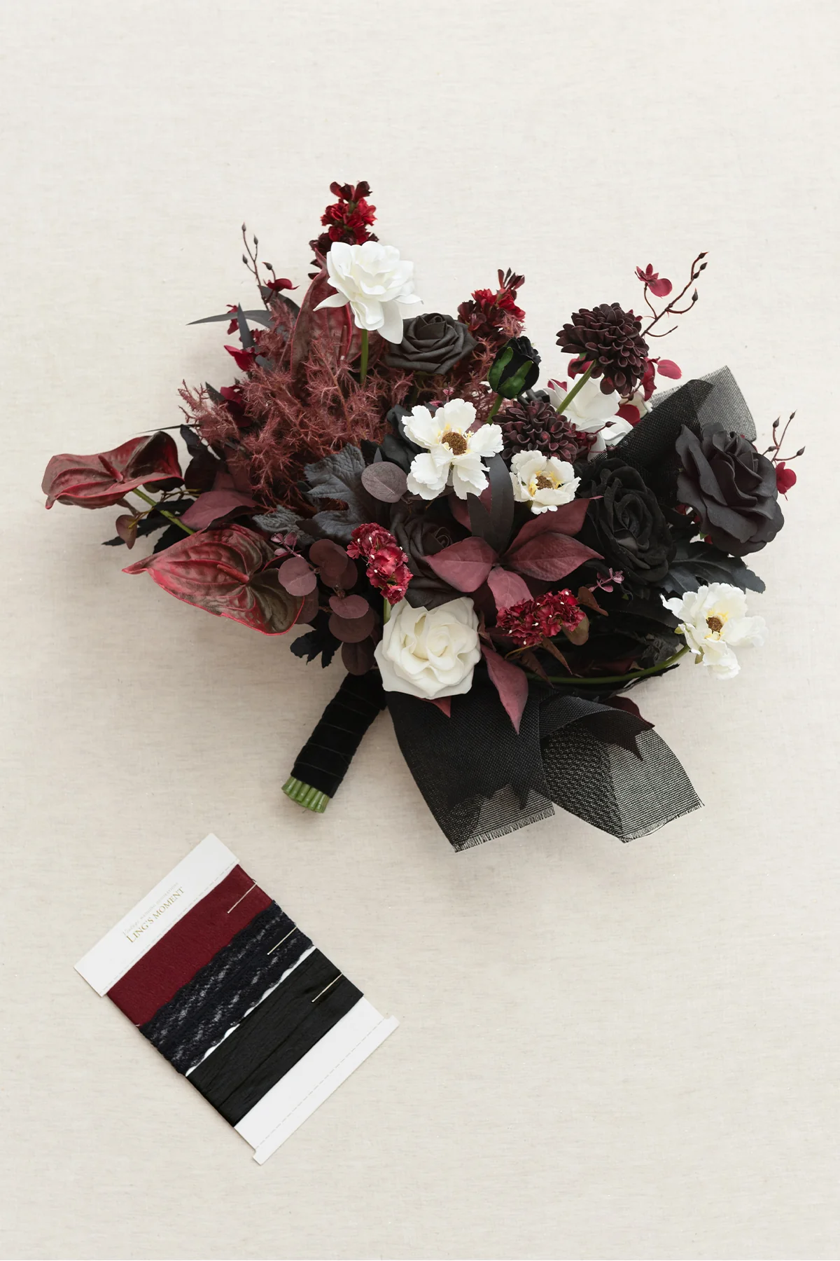 Medium Free-Form Bridal Bouquet in Moody Burgundy & Black | Clearance - Image 7