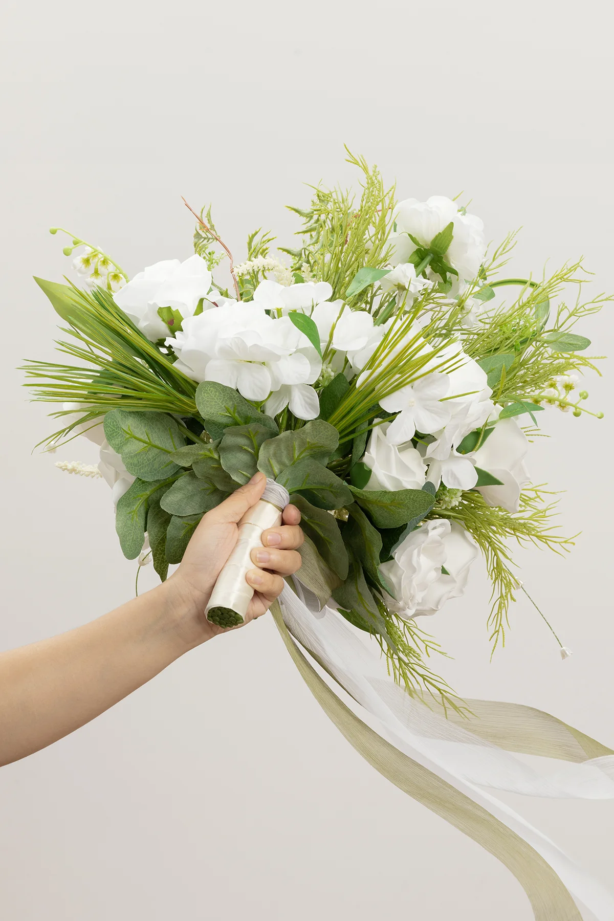 Medium Free-Form Bridal Bouquet in Olive & White | Clearance - Image 6