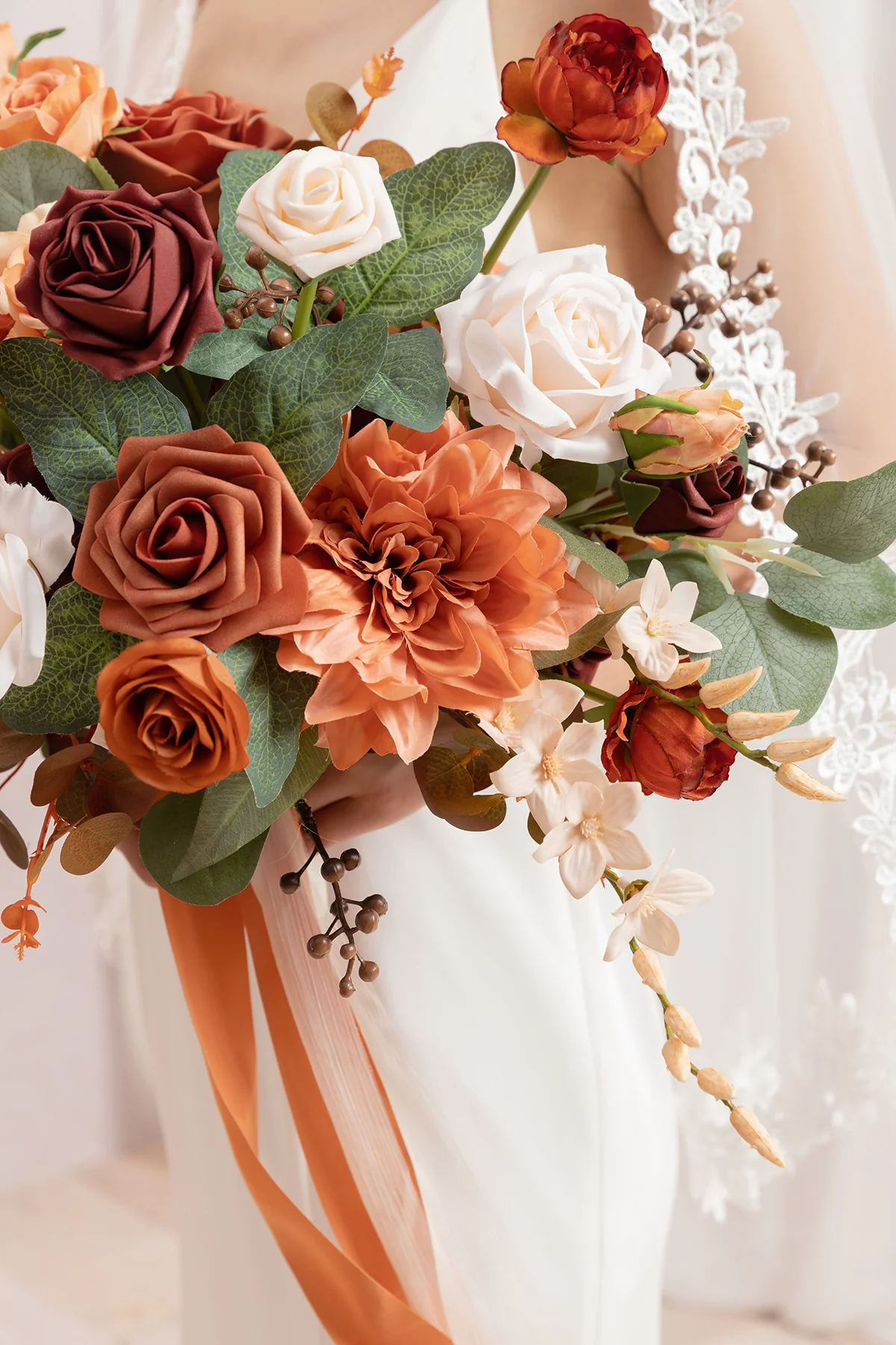 Medium Free-Form Bridal Bouquet in Terracotta & Cream - Image 5