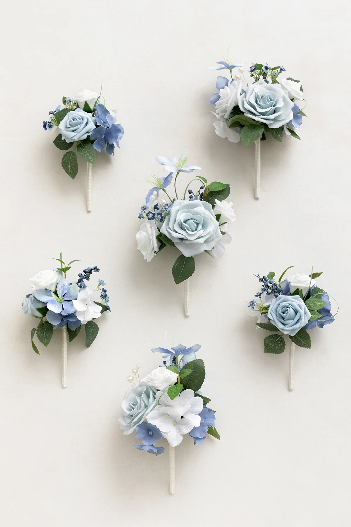 Mini Premade Flower Centerpiece Set in Dusty Blue & White - Image 4