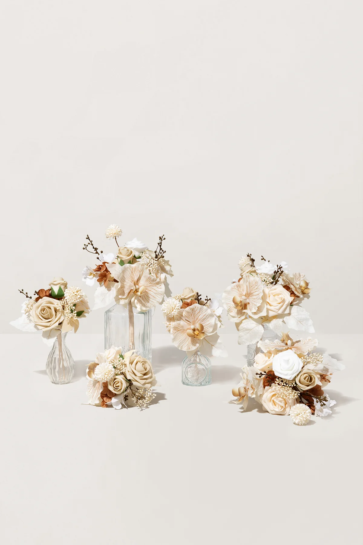 Mini Premade Flower Centerpiece Set in Tawny Beige & Sand Beige | Clearance