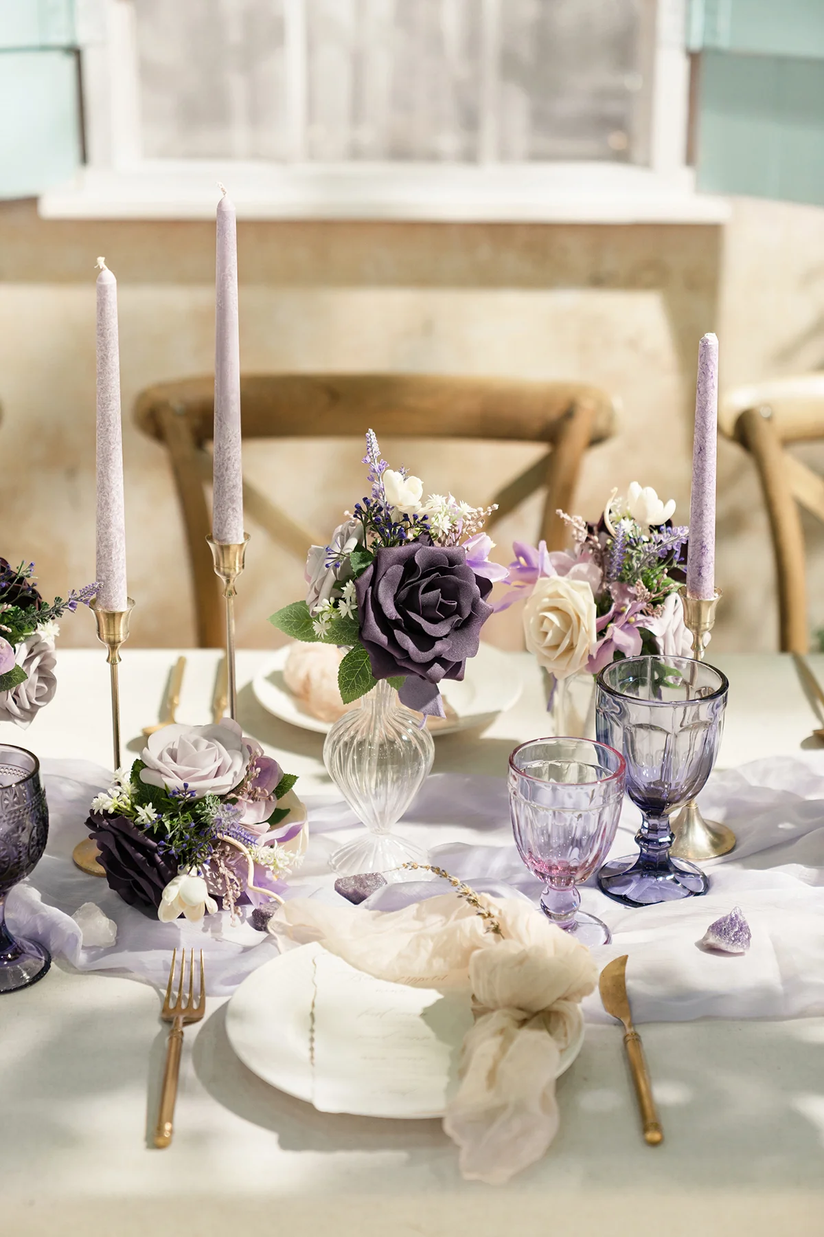 Mini Ready-to-Use Flower Centerpiece Set in French Lavender & Plum | Clearance - Image 5