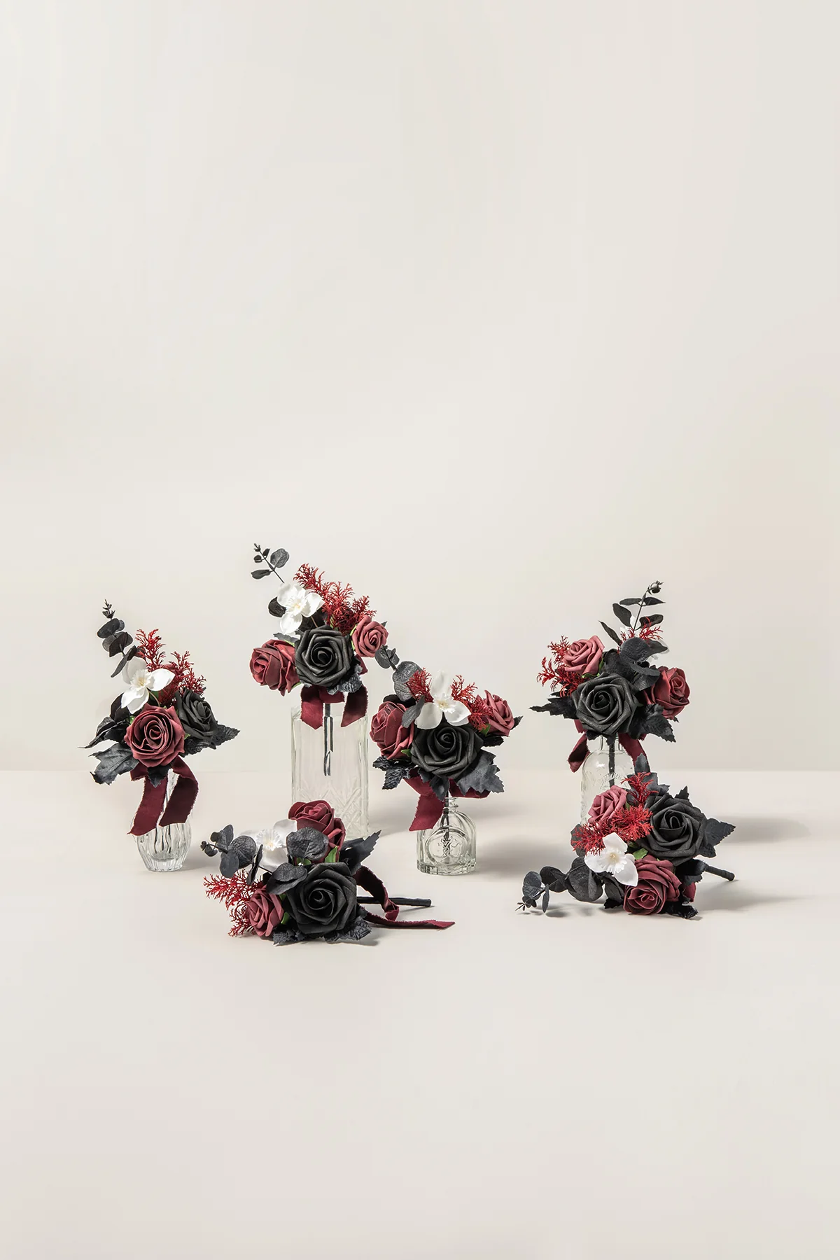 Mini Ready-to-Use Flower Centerpiece Set in Moody Burgundy & Black
