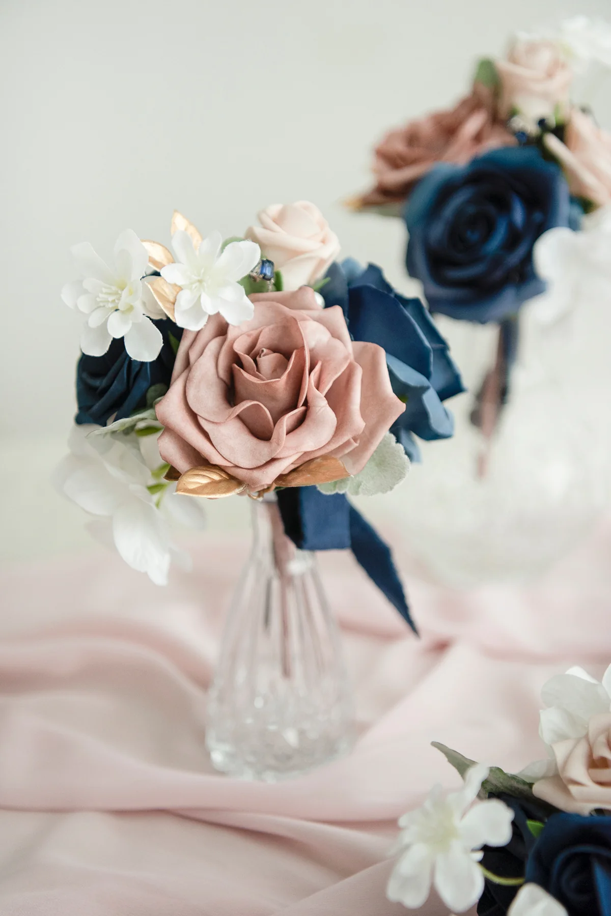 Mini Ready-to-Use Flower Centerpieces Set in Dusty Rose & Navy - Image 3