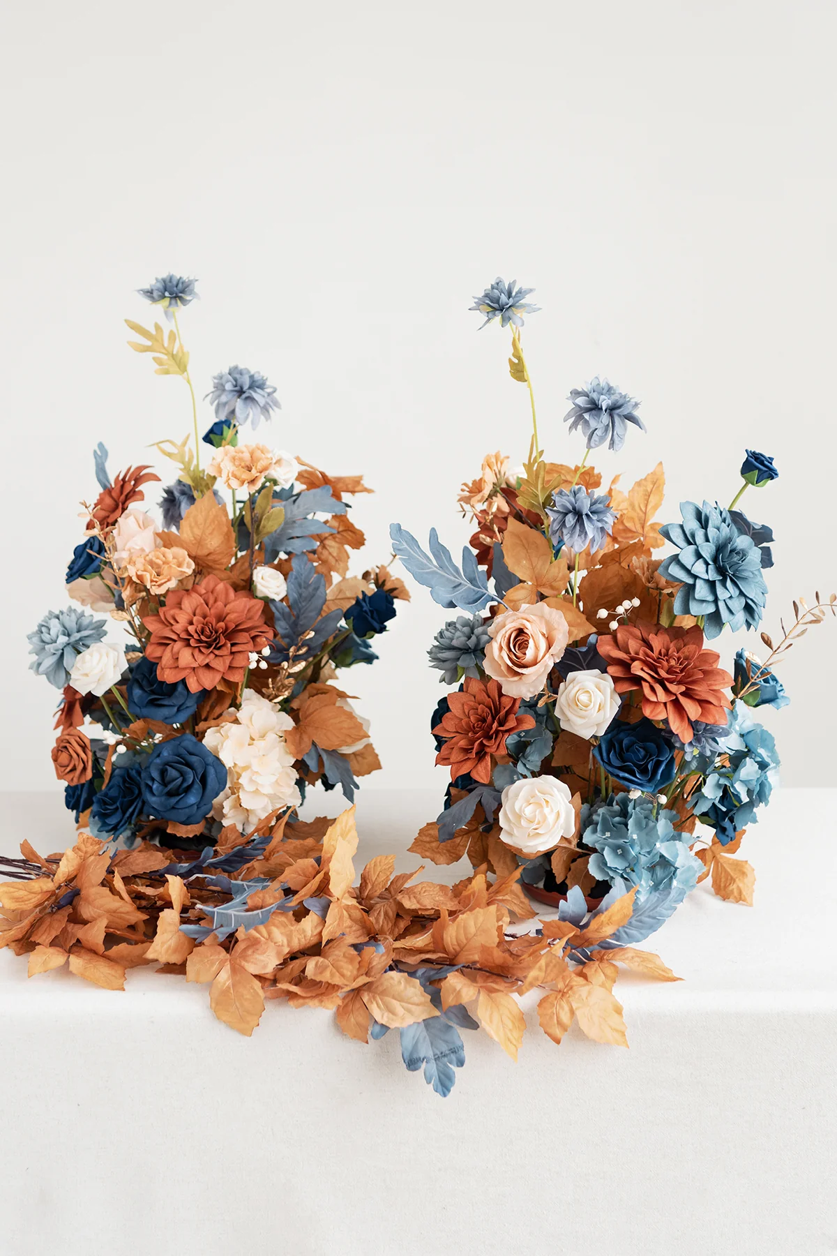 Oversized Free-Standing Ground Flower Arrangements in Russet Orange & Denim Blue | Clearance - Image 5