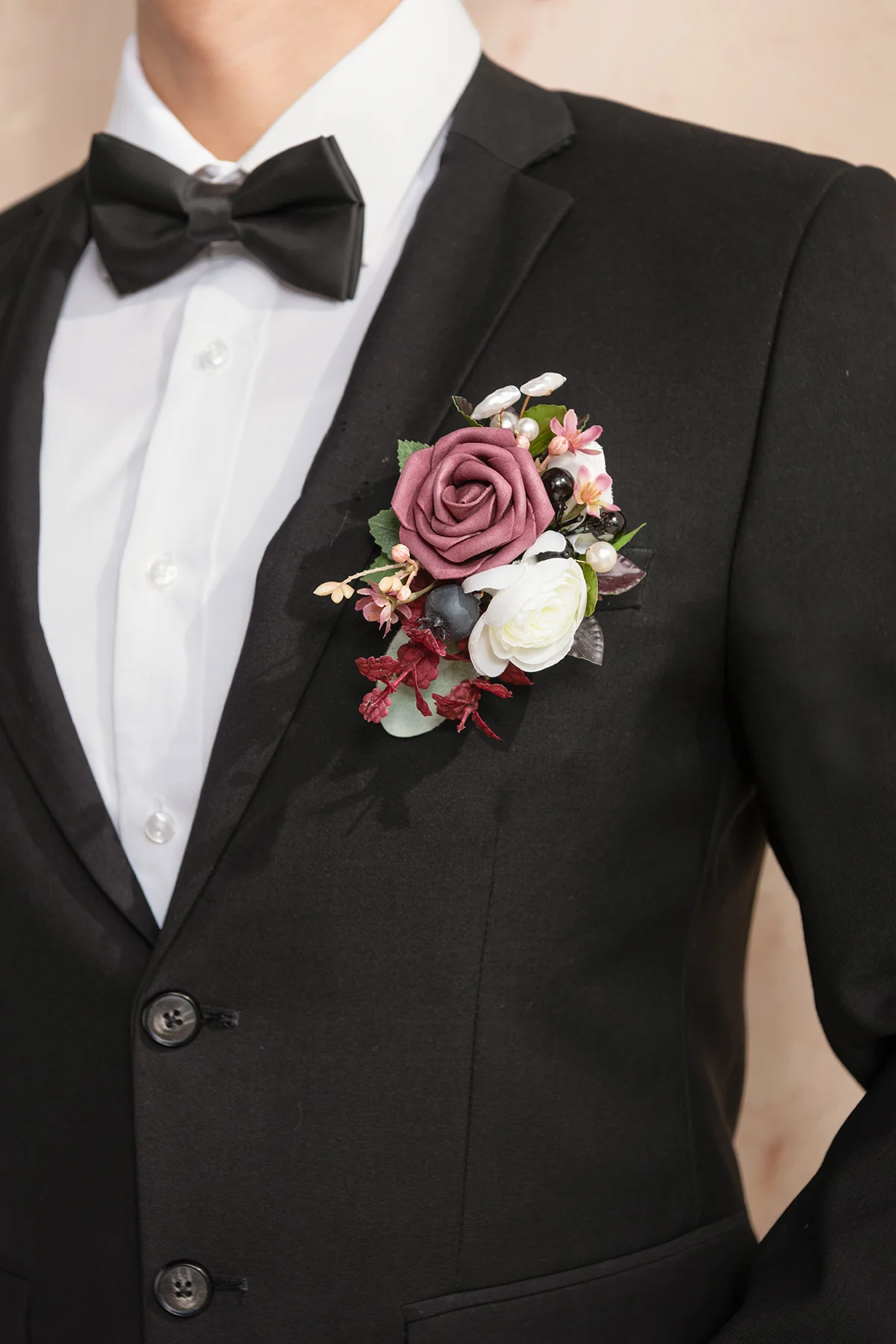 Pocket Square Boutonniere for Groom in Flowing Mauve Romance | Clearance - Image 3