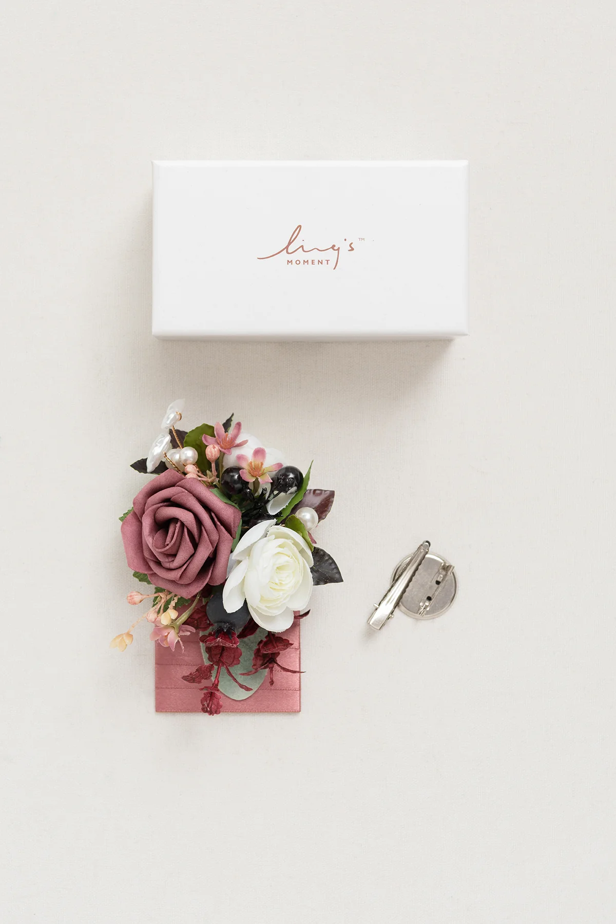 Pocket Square Boutonniere for Groom in Flowing Mauve Romance | Clearance - Image 5