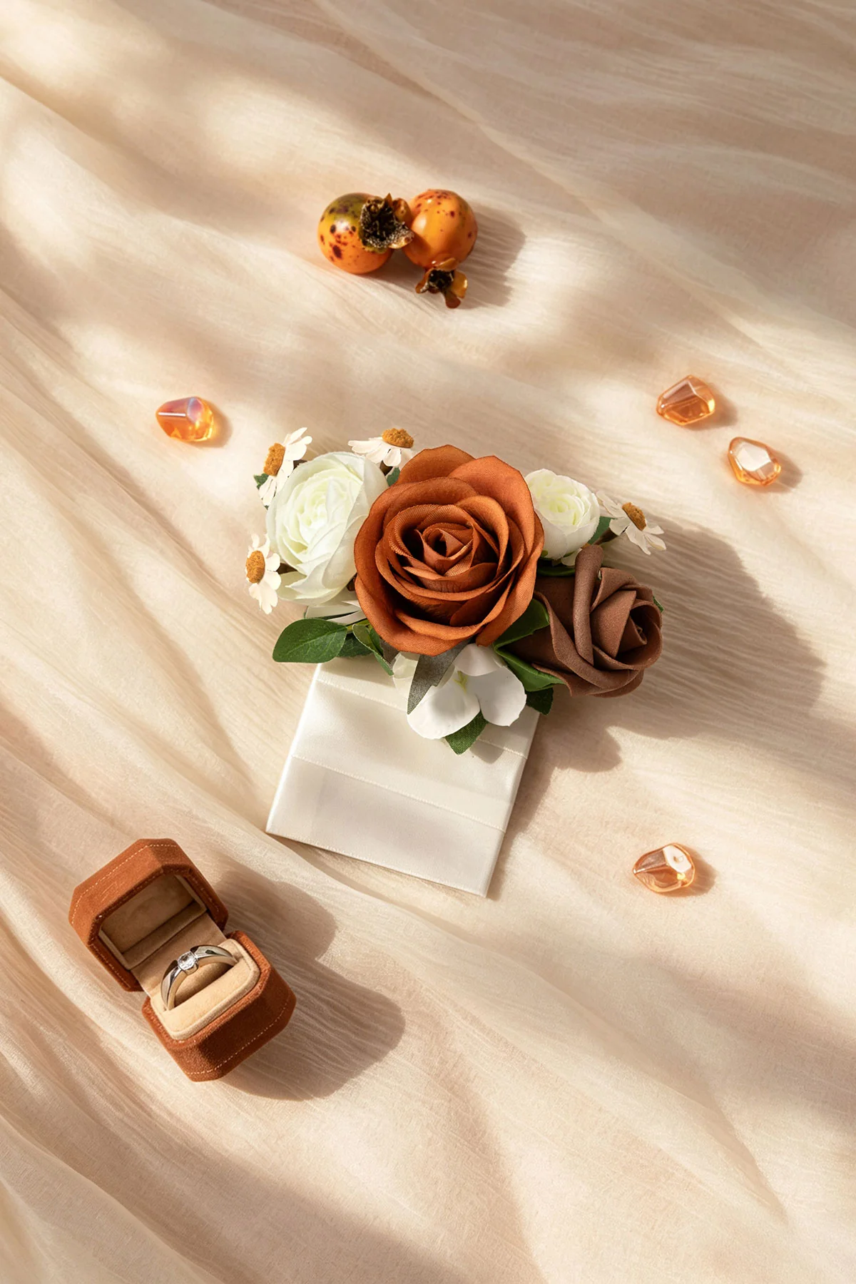 Pocket Square Boutonniere for Groom in Earth Brown & Burnt Orange - Image 3