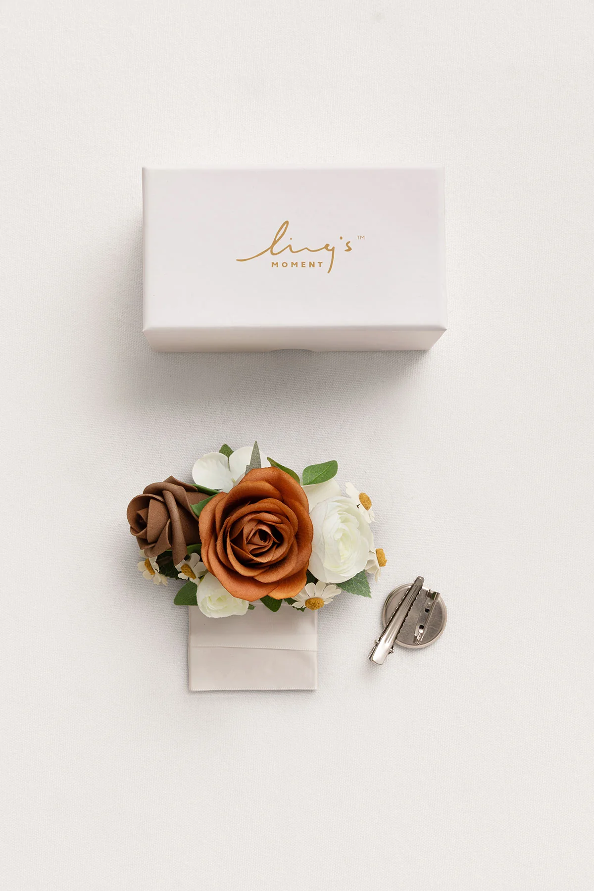 Pocket Square Boutonniere for Groom in Earth Brown & Burnt Orange - Image 4