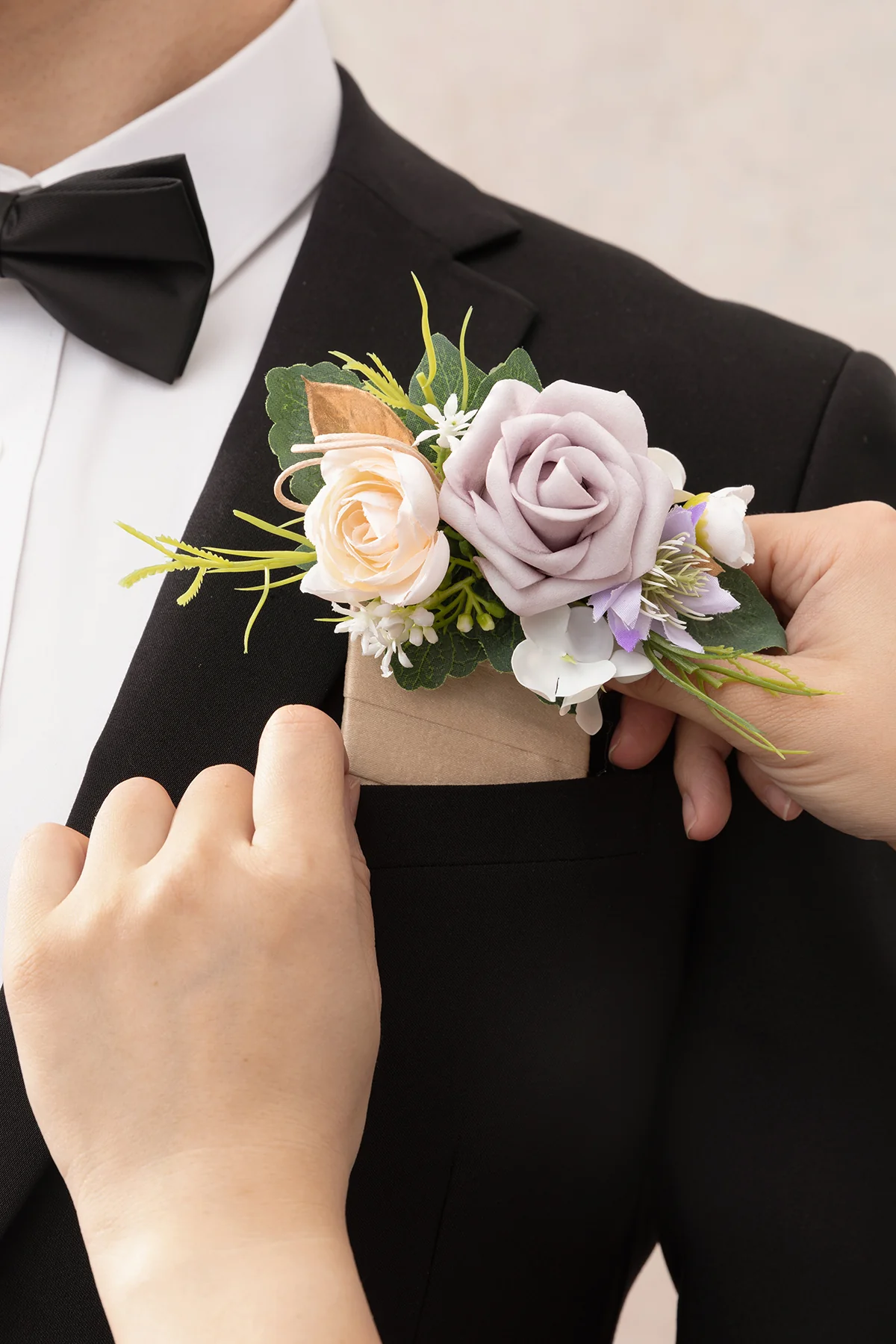Pocket Square Boutonniere for Groom in Lilac - Image 4