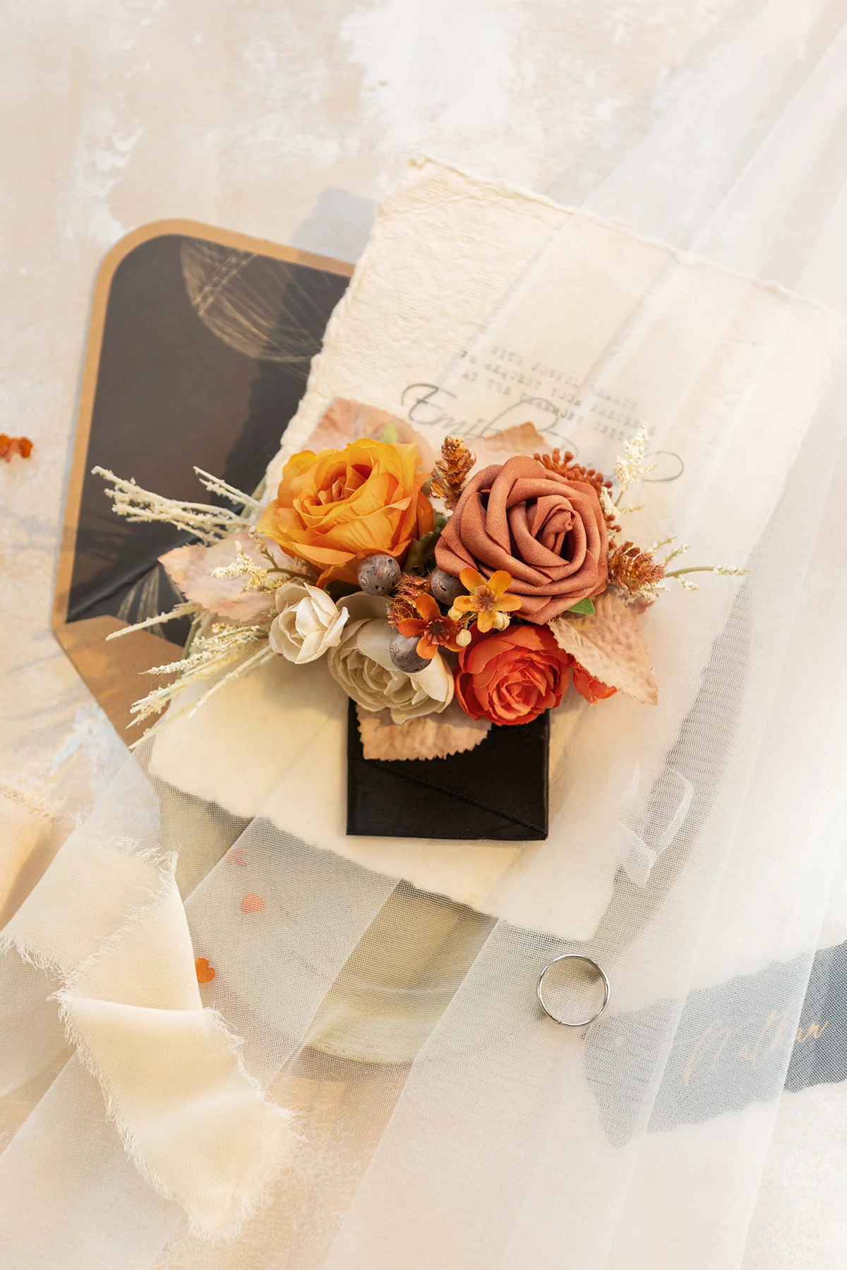Pocket Square Boutonniere for Groom in Passion Terracotta | Clearance - Image 2