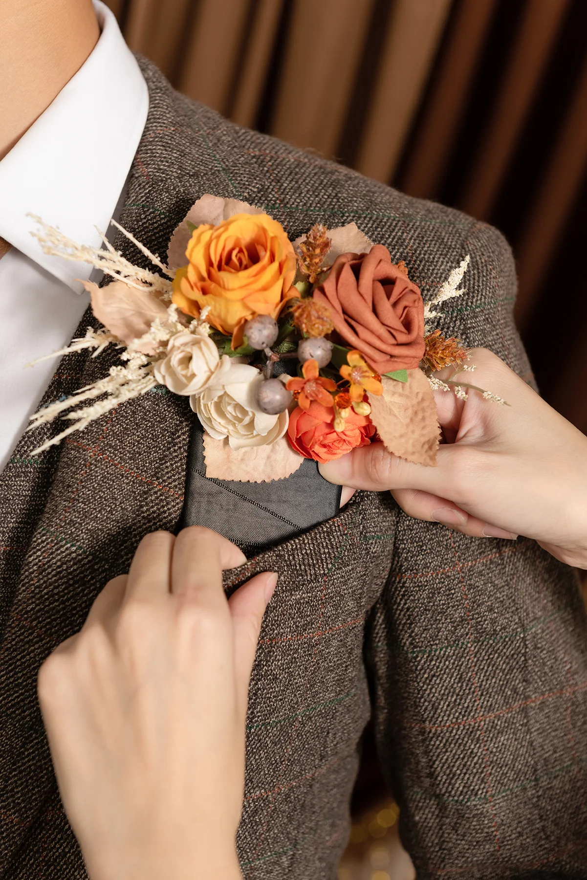 Pocket Square Boutonniere for Groom in Passion Terracotta | Clearance - Image 4