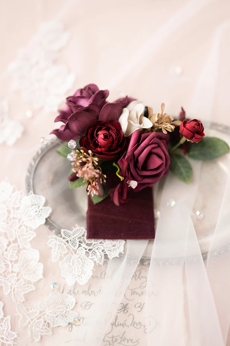 Pocket Square Boutonniere for Groom in Romantic Marsala - Image 3
