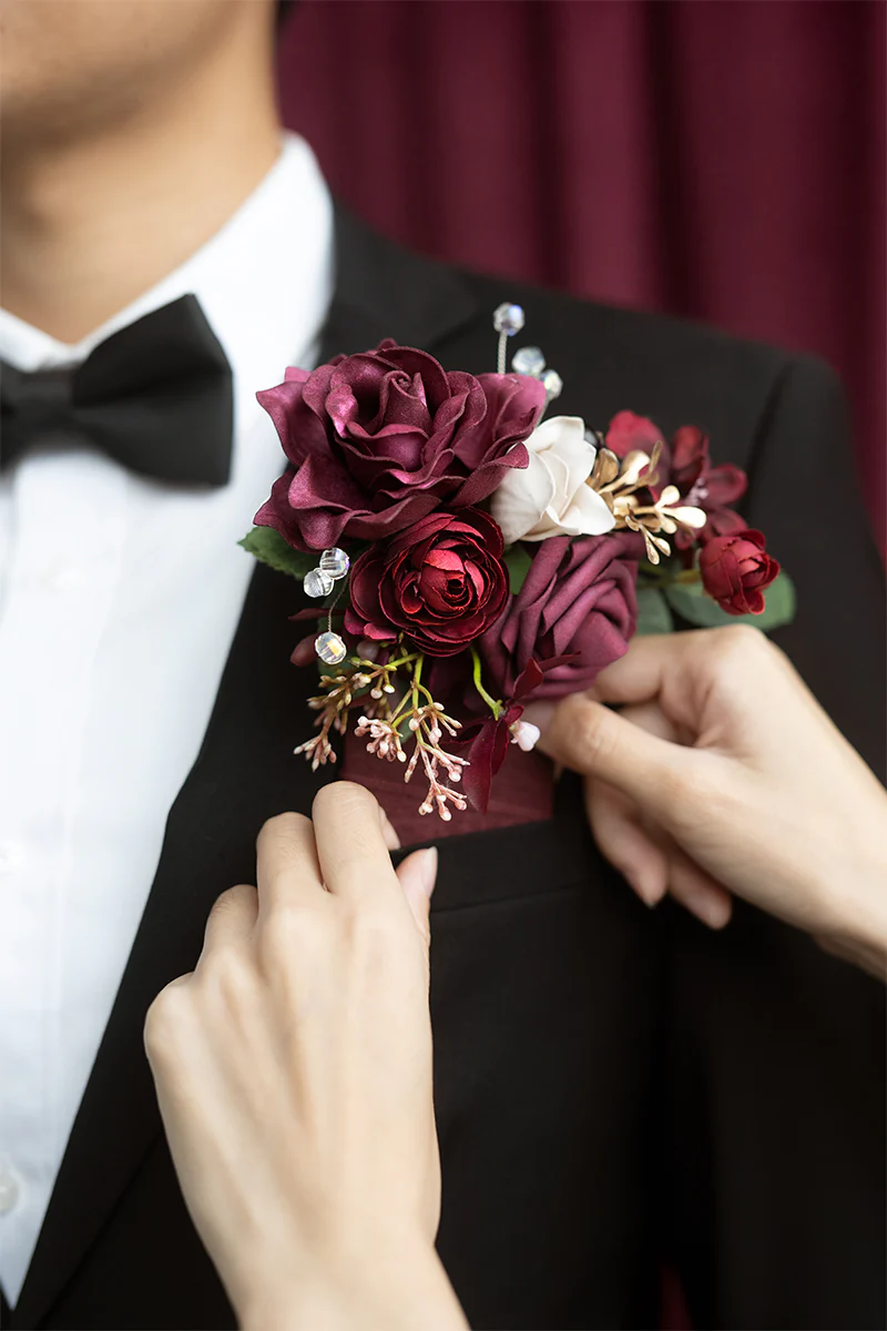 Pocket Square Boutonniere for Groom in Romantic Marsala - Image 4