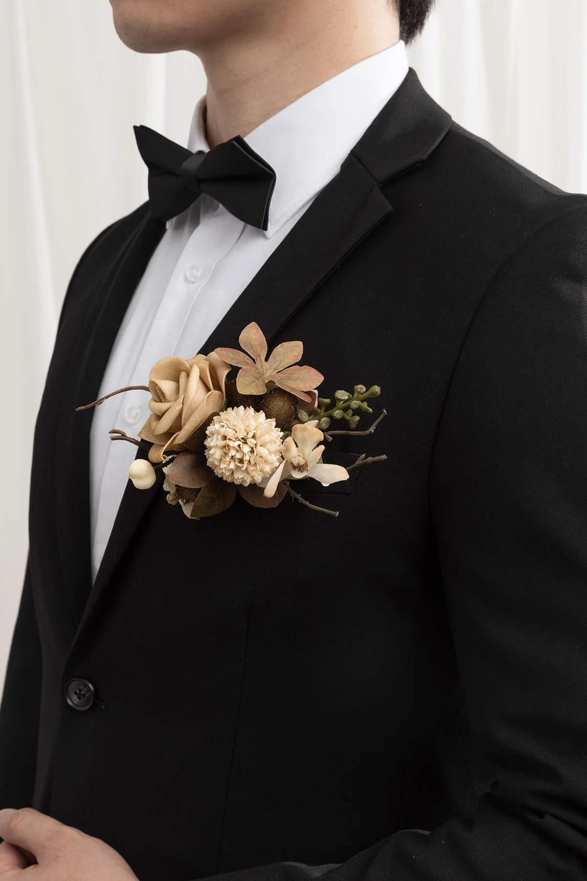 Pocket Square Boutonniere for Groom in Sand Beige & Toffee | Clearance - Image 3