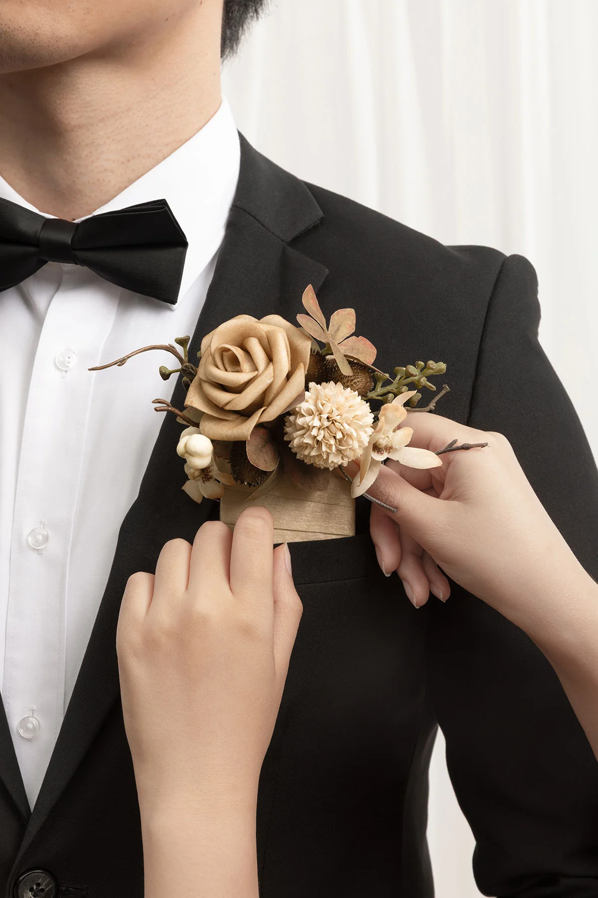 Pocket Square Boutonniere for Groom in Sand Beige & Toffee | Clearance - Image 4