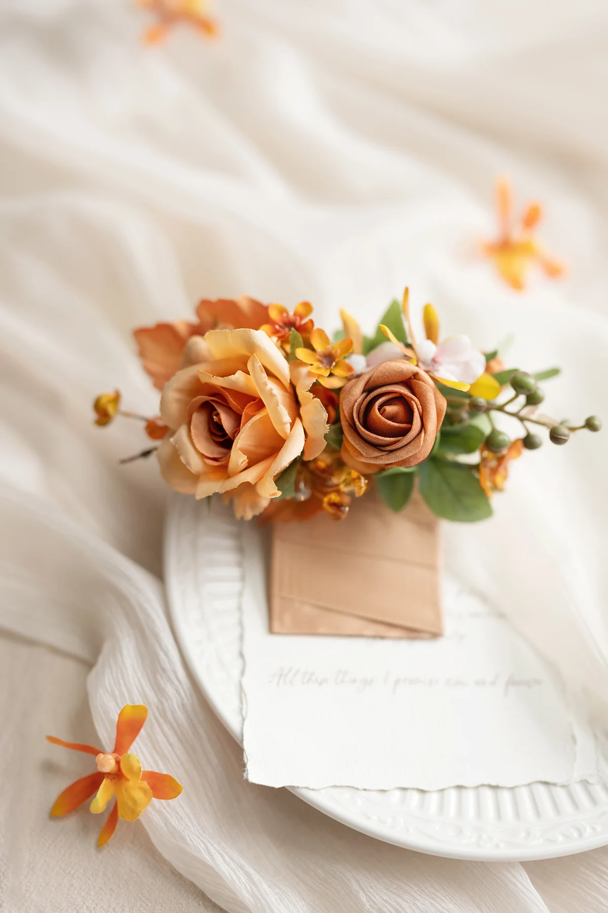 Pocket Square Boutonniere for Groom in Sunset Terracotta - Image 2