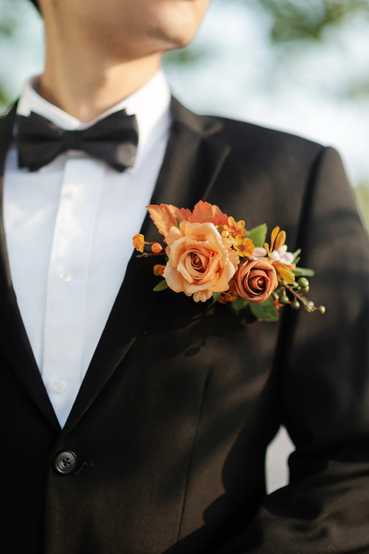 Pocket Square Boutonniere for Groom in Sunset Terracotta - Image 3