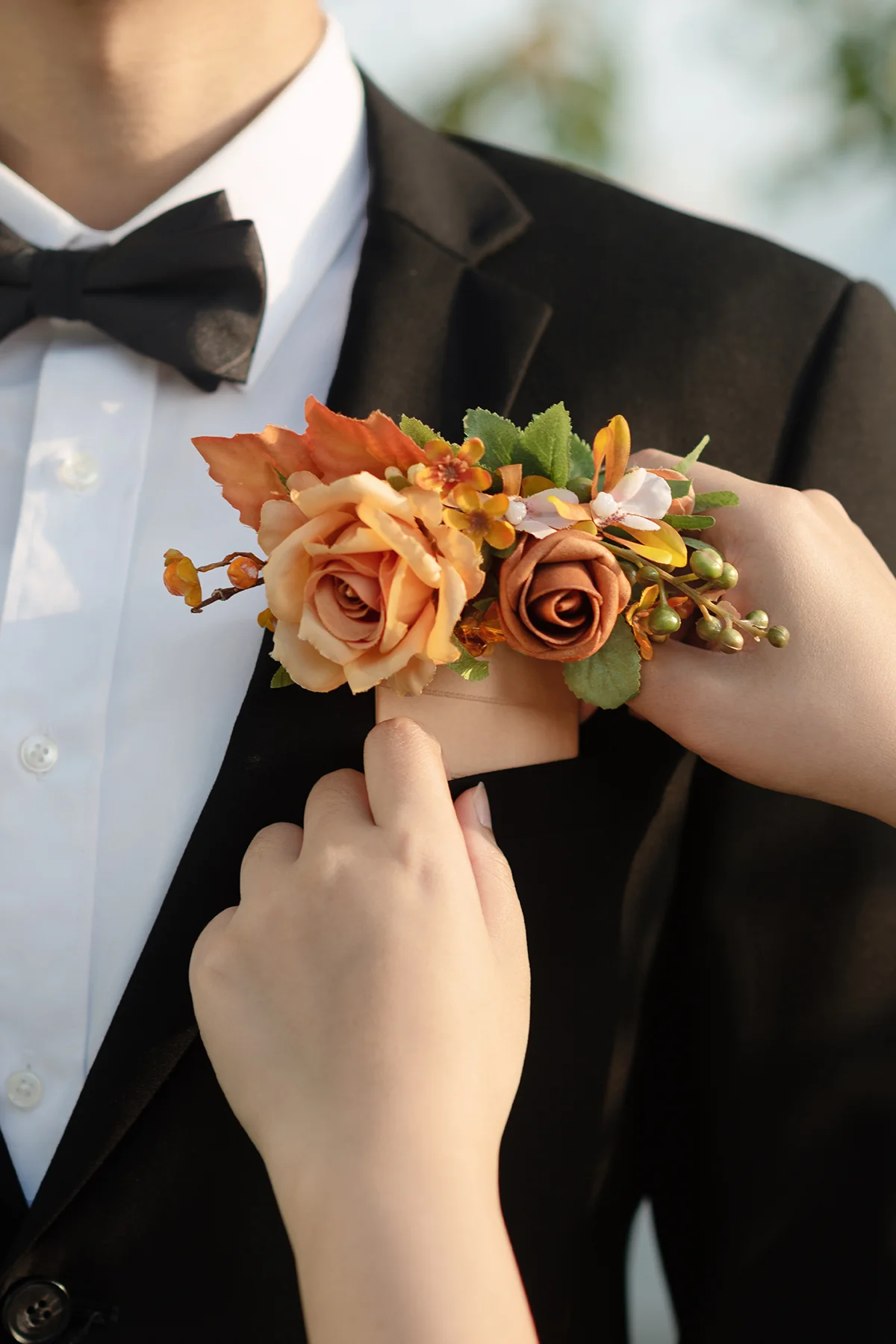 Pocket Square Boutonniere for Groom in Sunset Terracotta - Image 4
