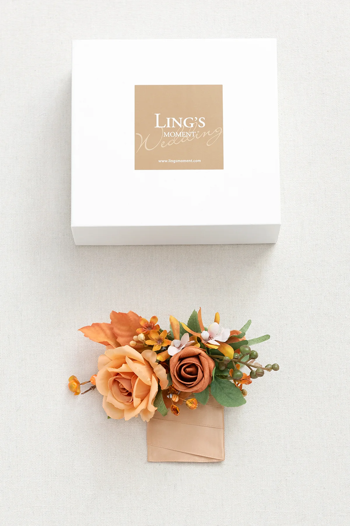 Pocket Square Boutonniere for Groom in Sunset Terracotta - Image 5