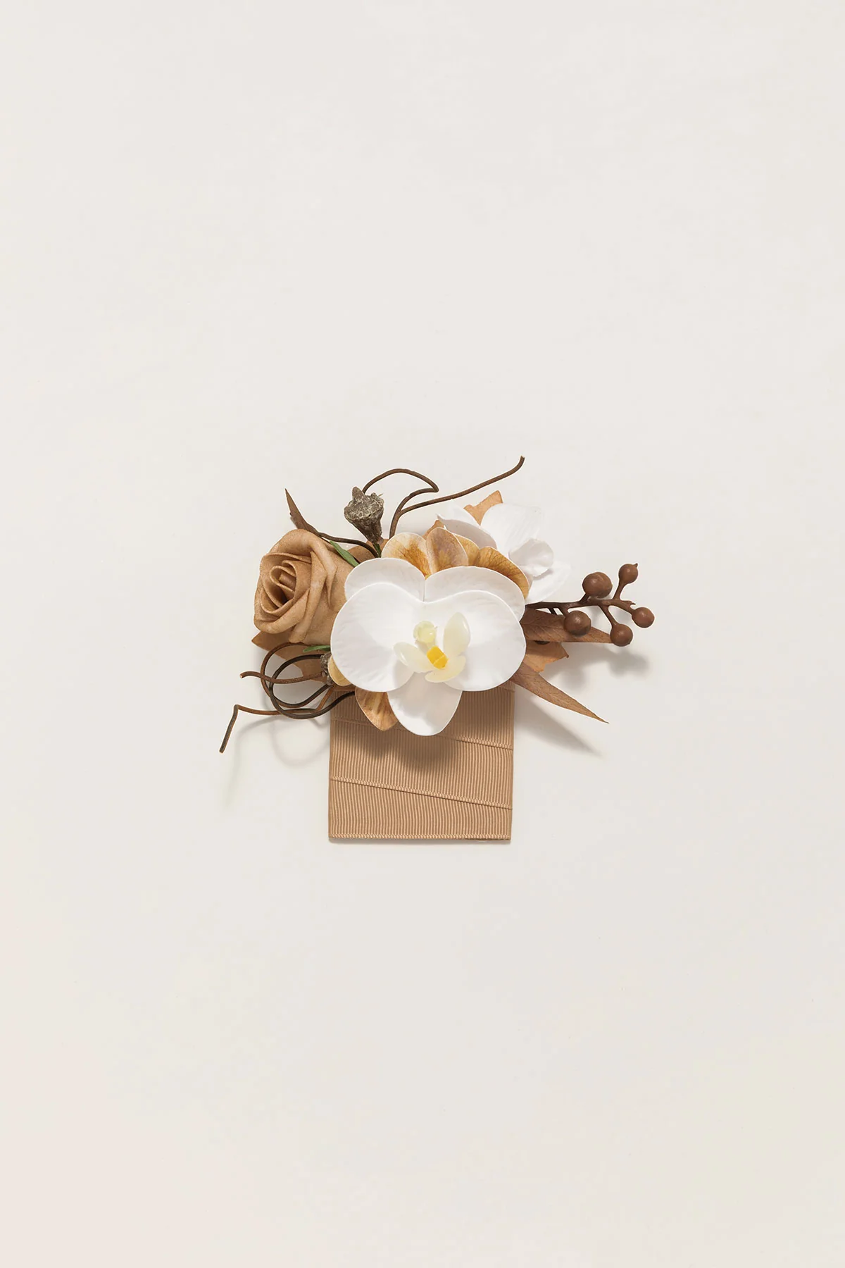 Pocket Square Boutonniere for Groom in Tawny Beige & Sand Beige | Clearance