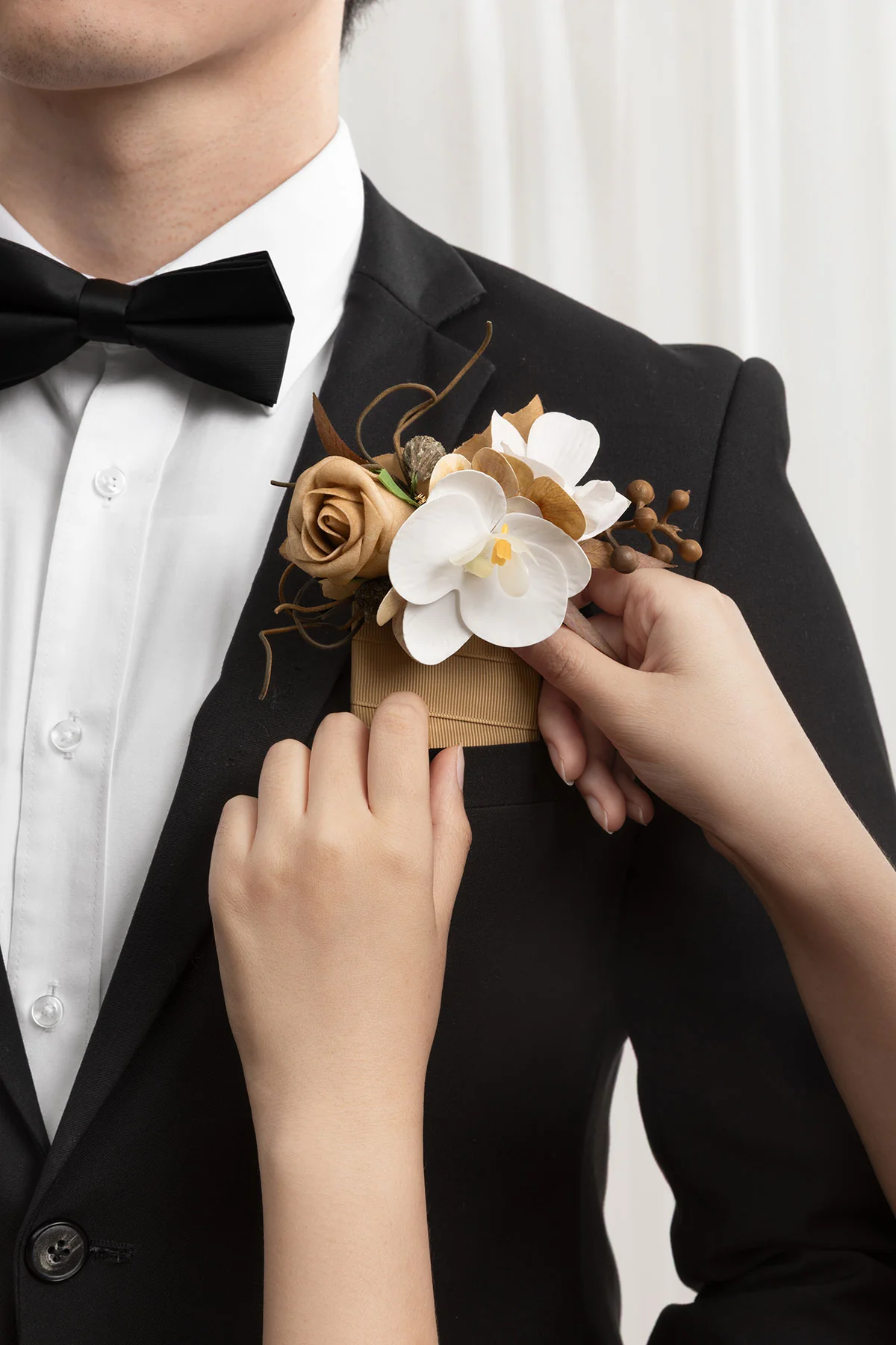 Pocket Square Boutonniere for Groom in Tawny Beige & Sand Beige | Clearance - Image 5