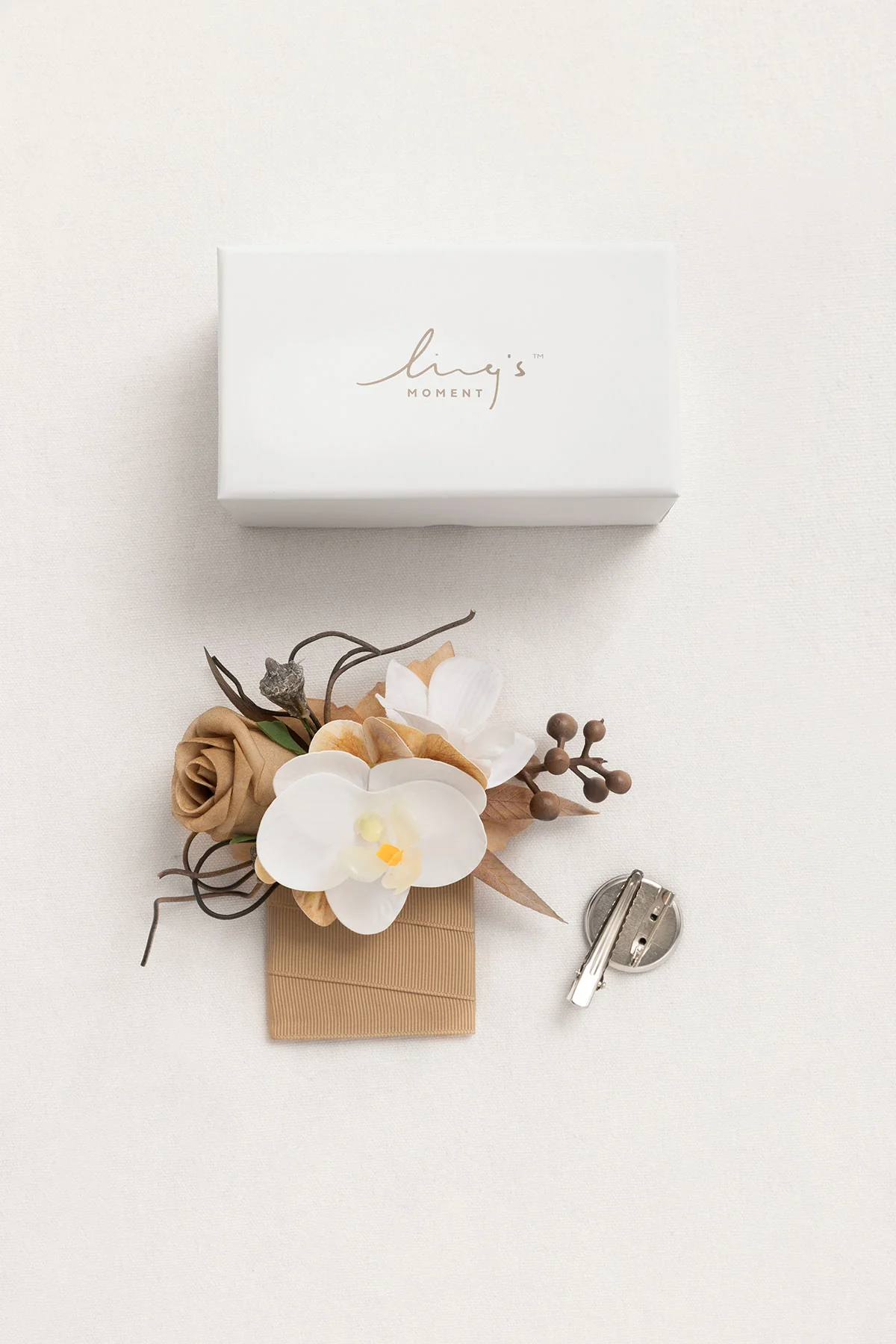 Pocket Square Boutonniere for Groom in Tawny Beige & Sand Beige | Clearance - Image 6