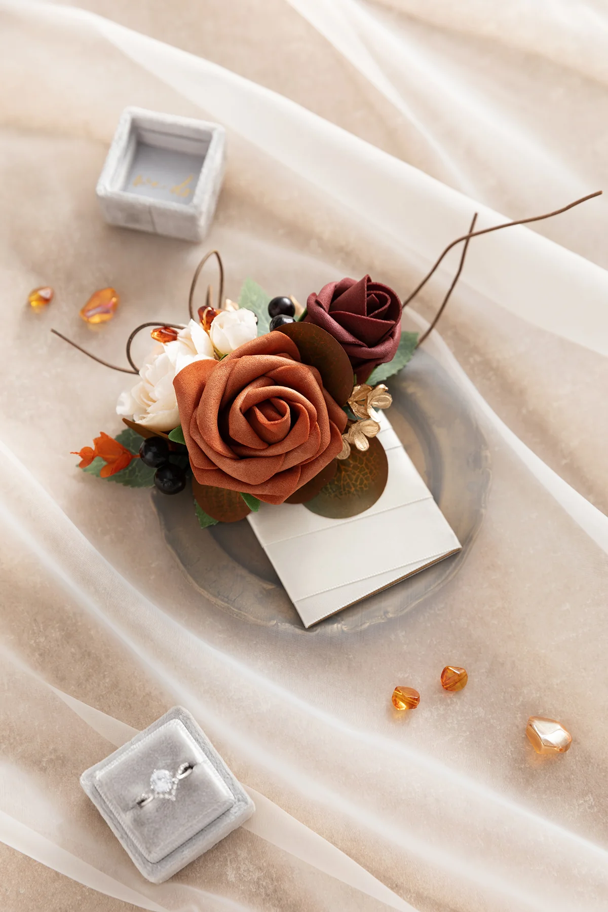 Pocket Square Boutonniere for Groom in Terracotta - Image 2