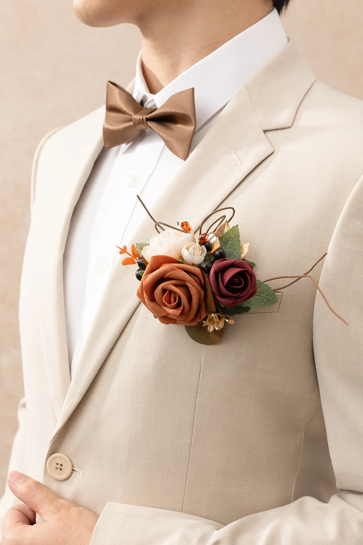 Pocket Square Boutonniere for Groom in Terracotta - Image 4