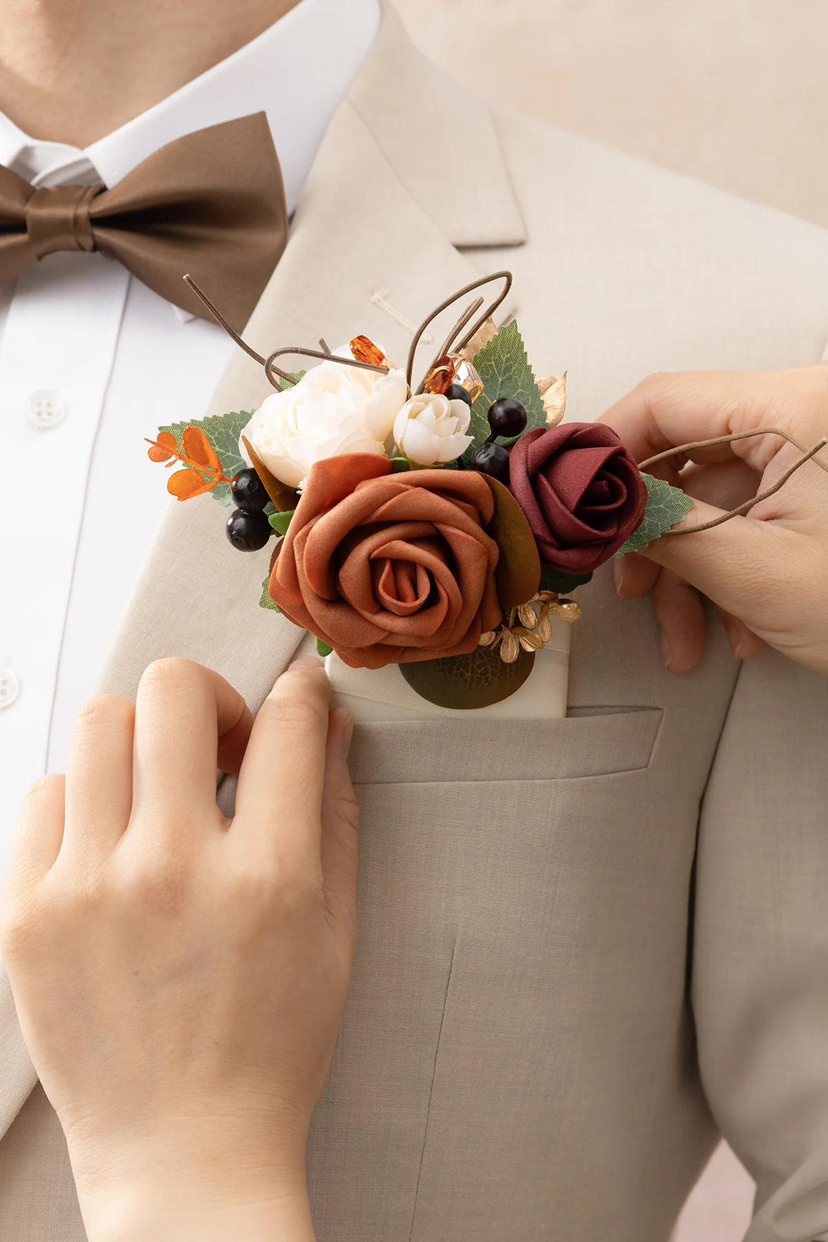 Pocket Square Boutonniere for Groom in Terracotta - Image 5