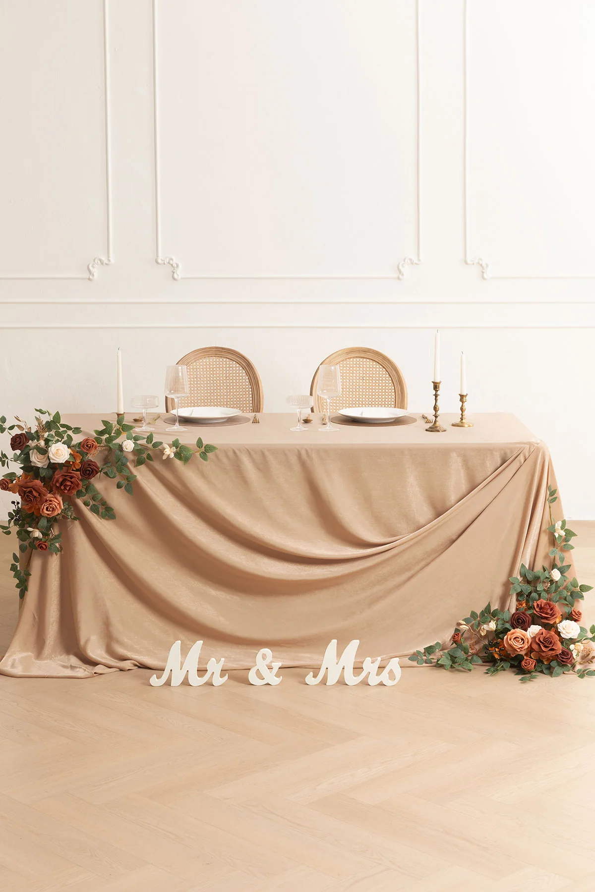 Polyester Peach Skin Fabric Cloth for Table and Backdrop in Sand Beige | Clearance - Image 3