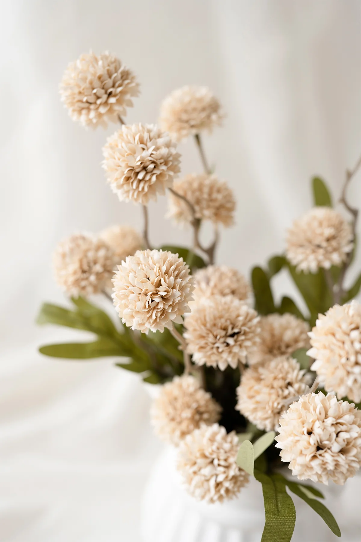 Pompon Mum with Stem in Beige - Image 2