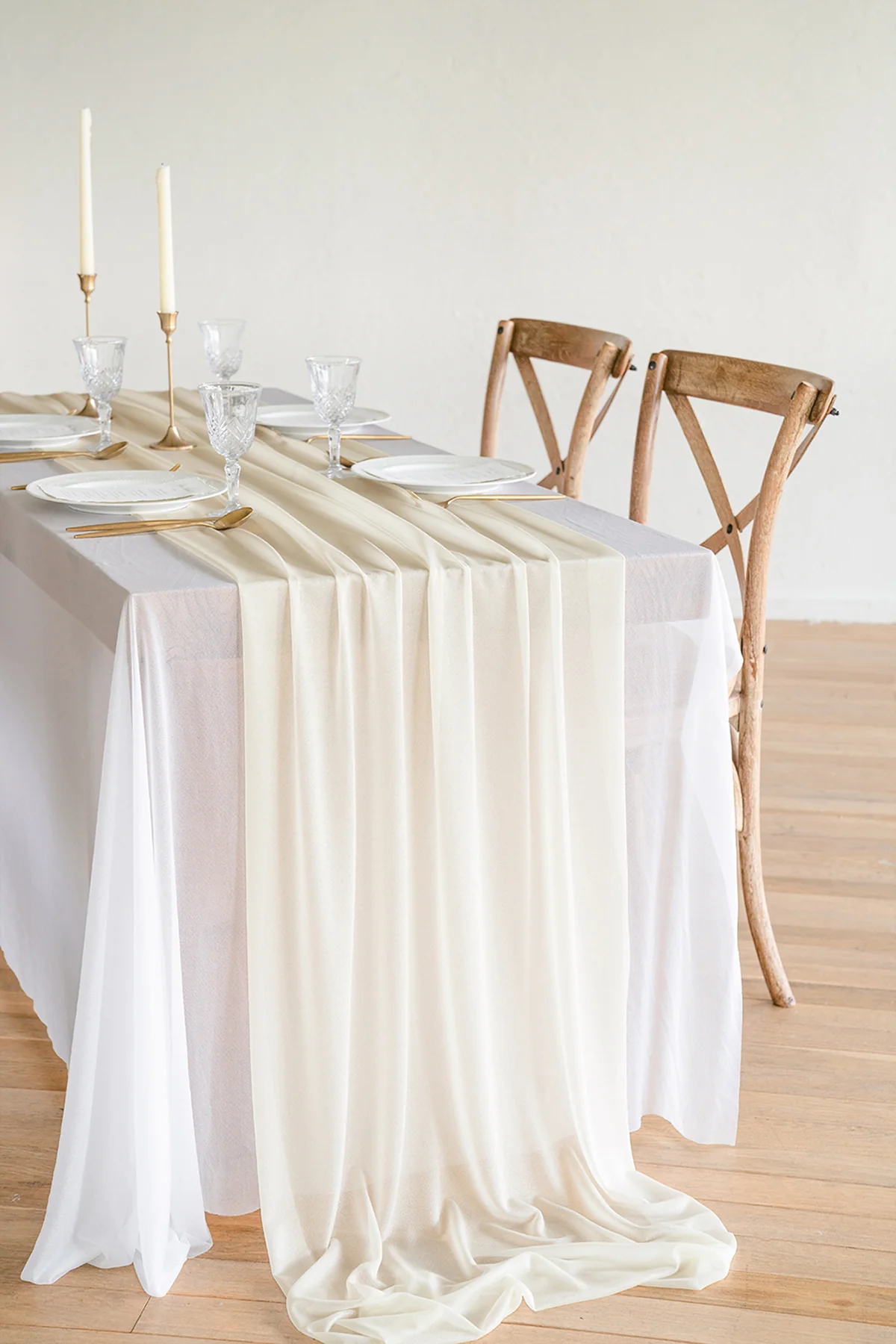 Romantic Sheer Table Runner 29" w x 14ft - Ivory (1-pack)