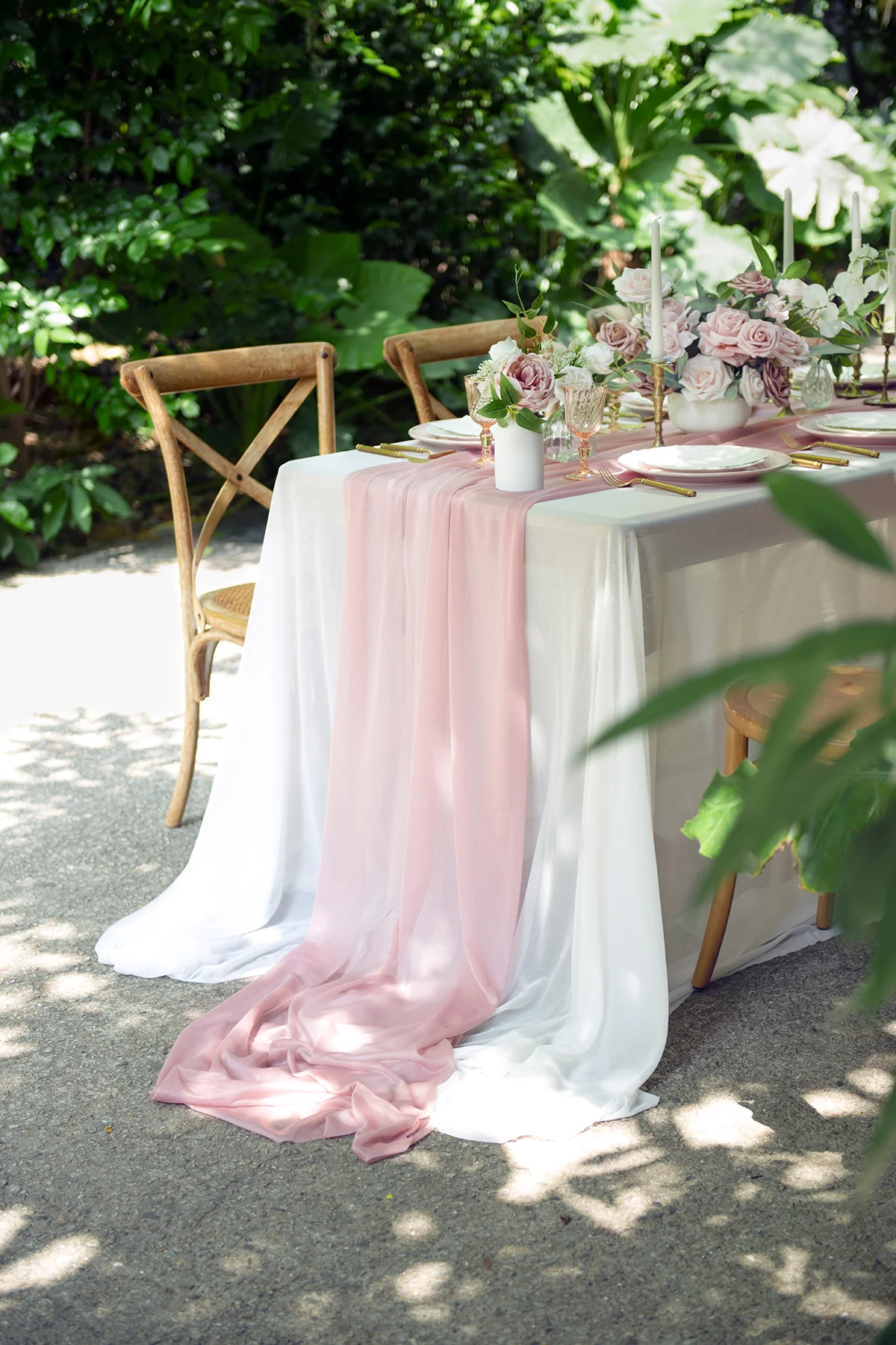 Romantic Sheer Table Runner 29" w x 14ft in Dusty Rose & Cream | Clearance - Image 3