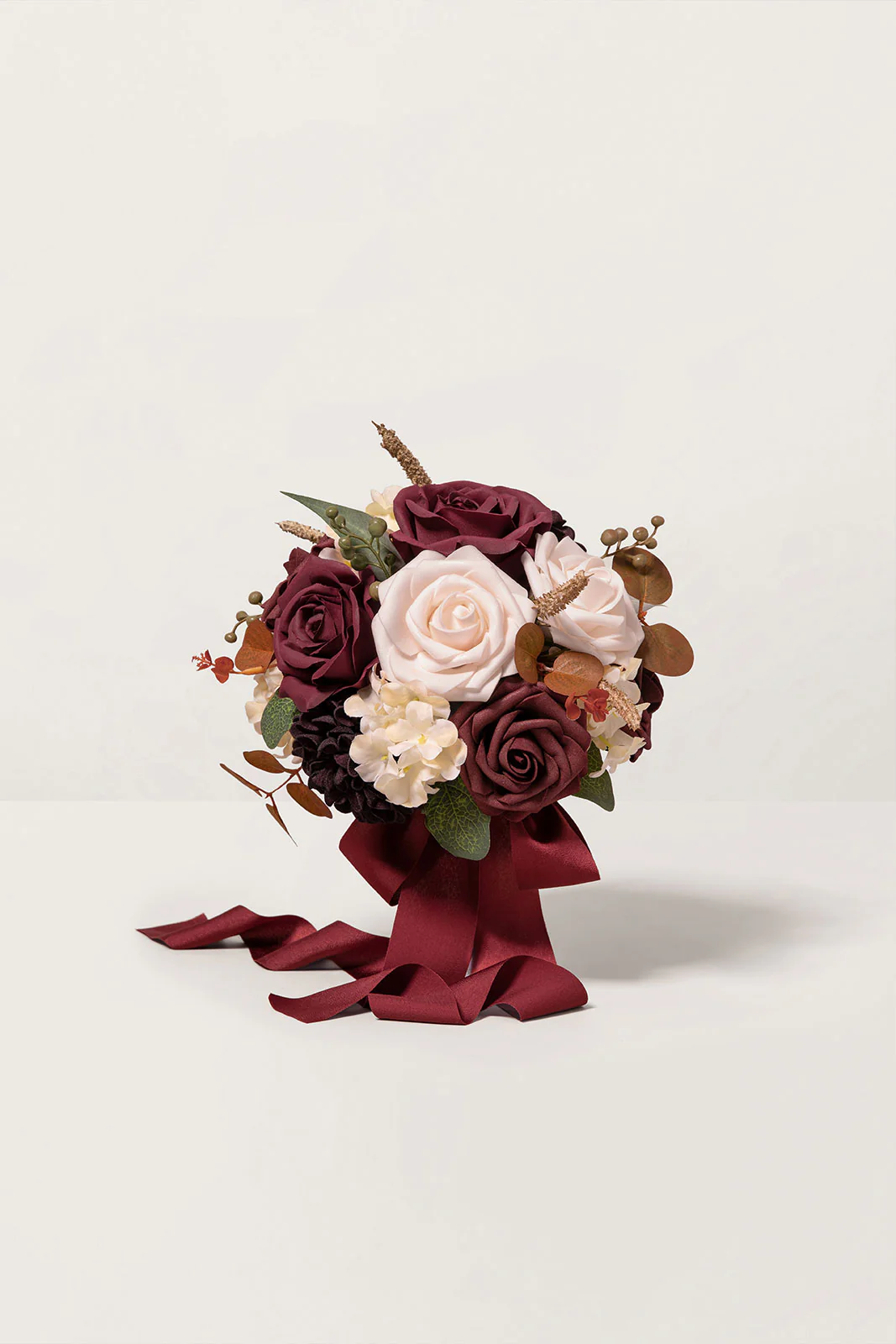 Round Bridesmaid Bouquet in Burgundy & Powder Pink (Set of 1)
