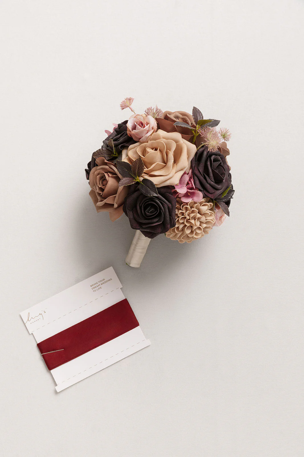 Round Bridesmaid Bouquet in Earth Brown & Black Baccara (Set of 1) - Image 5