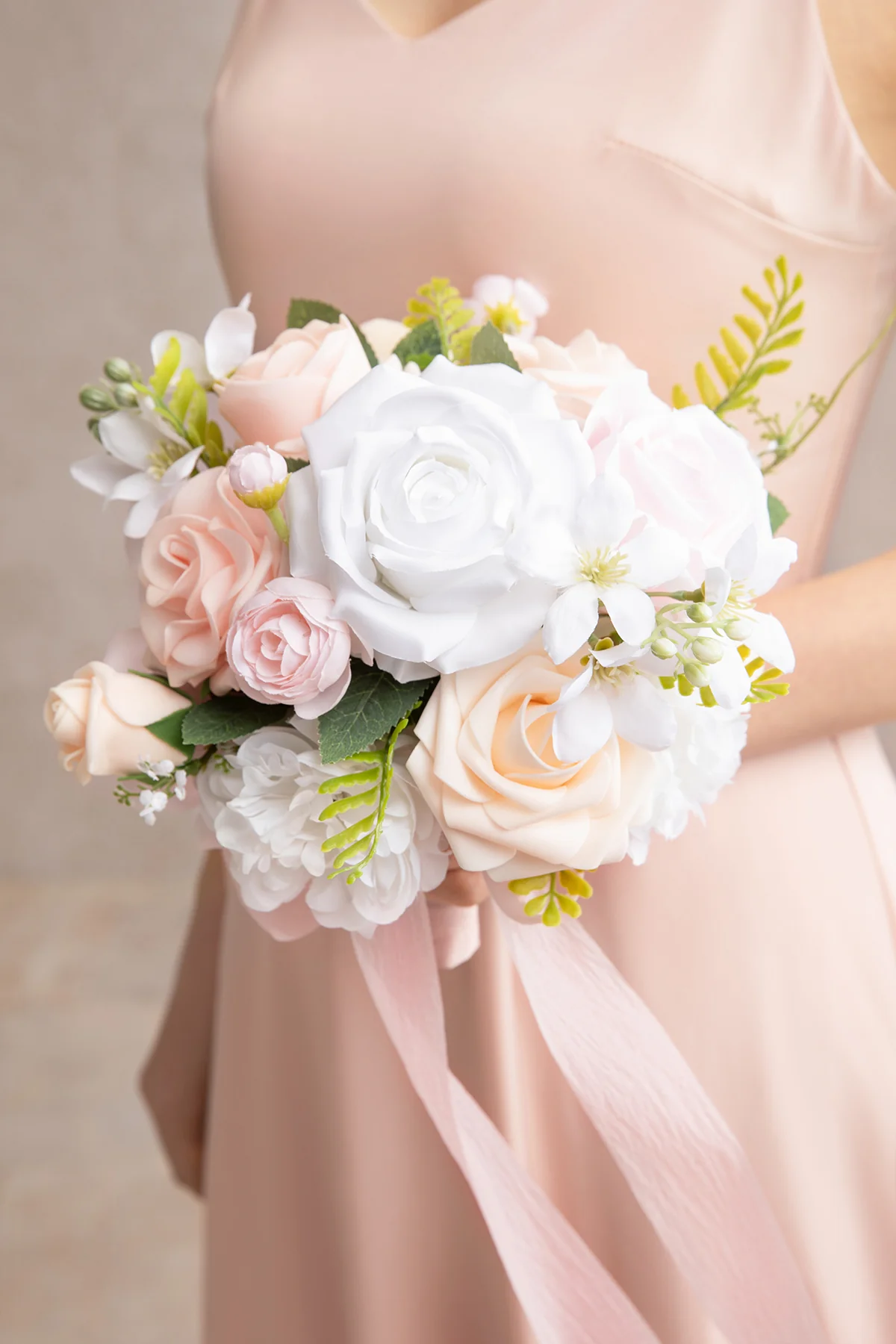 Round Bridesmaid Bouquets in Blush & Cream - Image 5