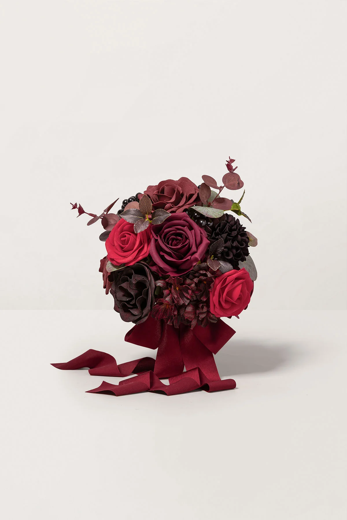 Round Bridesmaid Bouquets in Burgundy & Black Baccara (Set of 4)