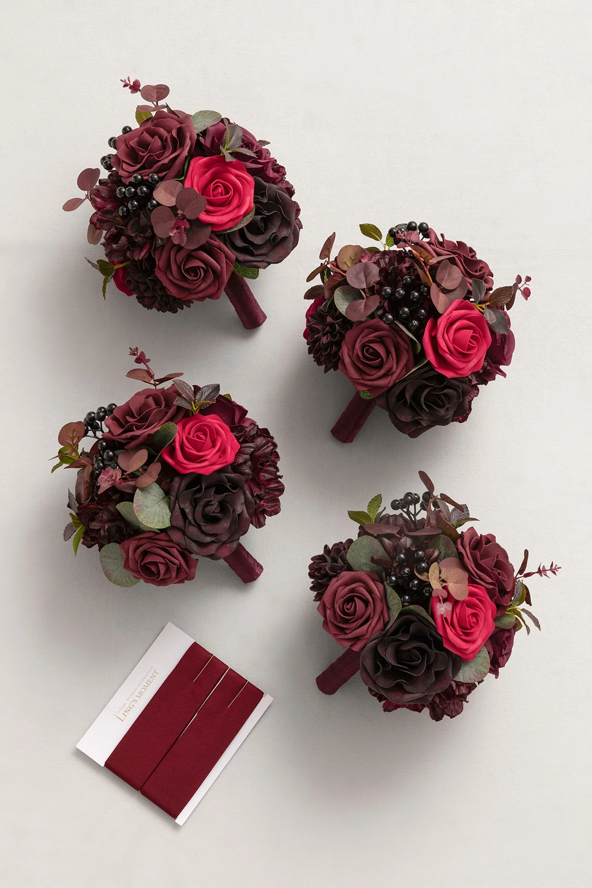 Round Bridesmaid Bouquets in Burgundy & Black Baccara (Set of 4) - Image 4