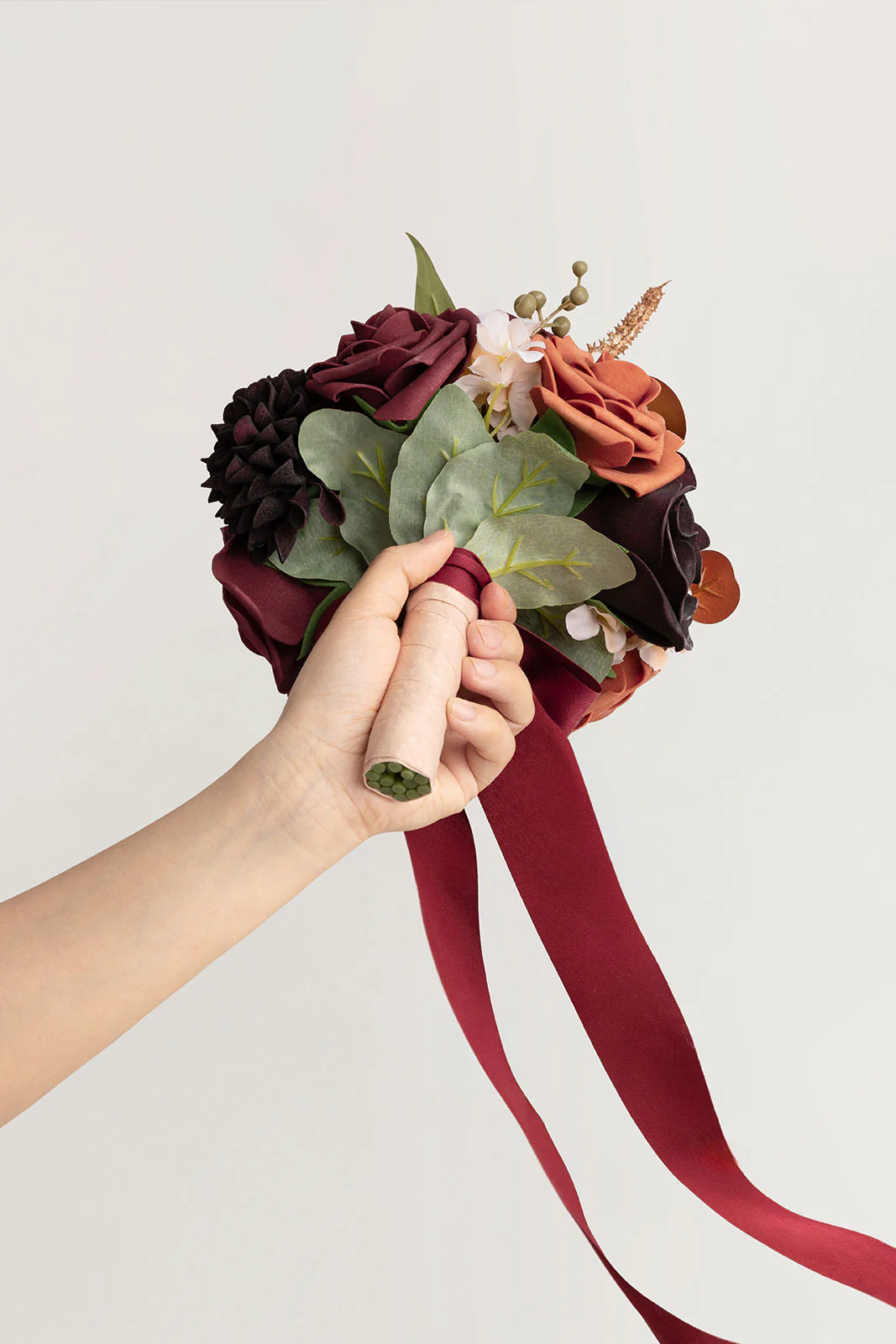 Round Bridesmaid Bouquets in Burgundy & Burnt Orange (Set of 4) - Image 4