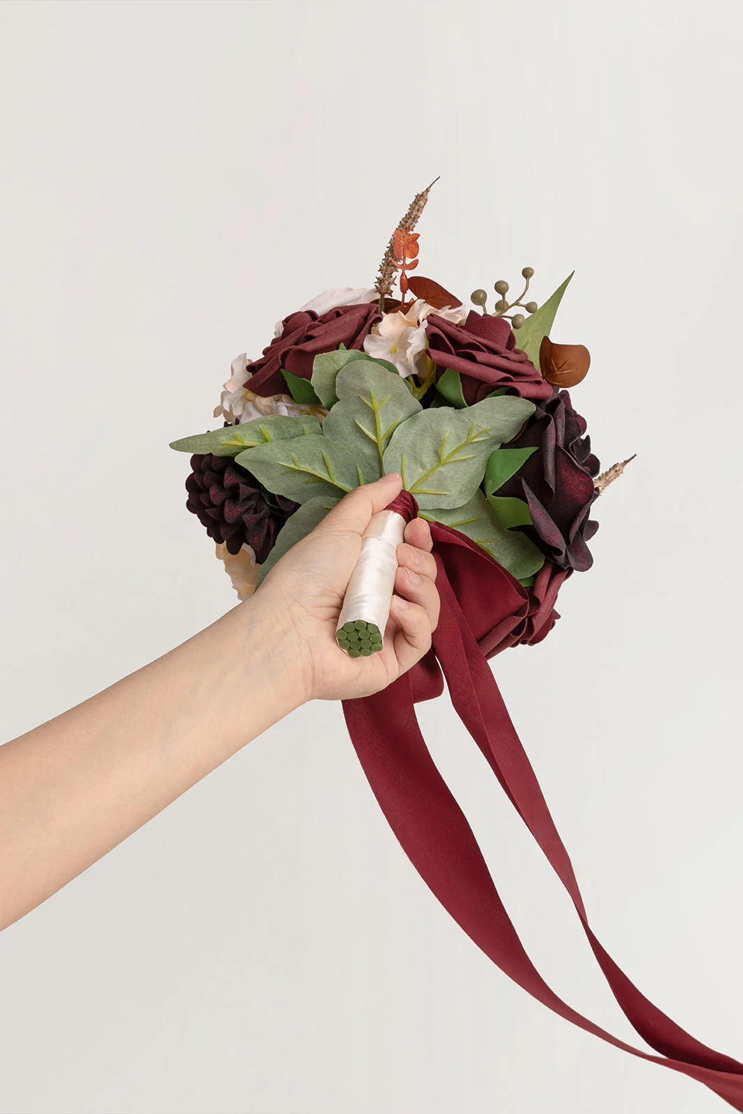 Round Bridesmaid Bouquets in Burgundy & Powder Pink (Set of 4) - Image 4