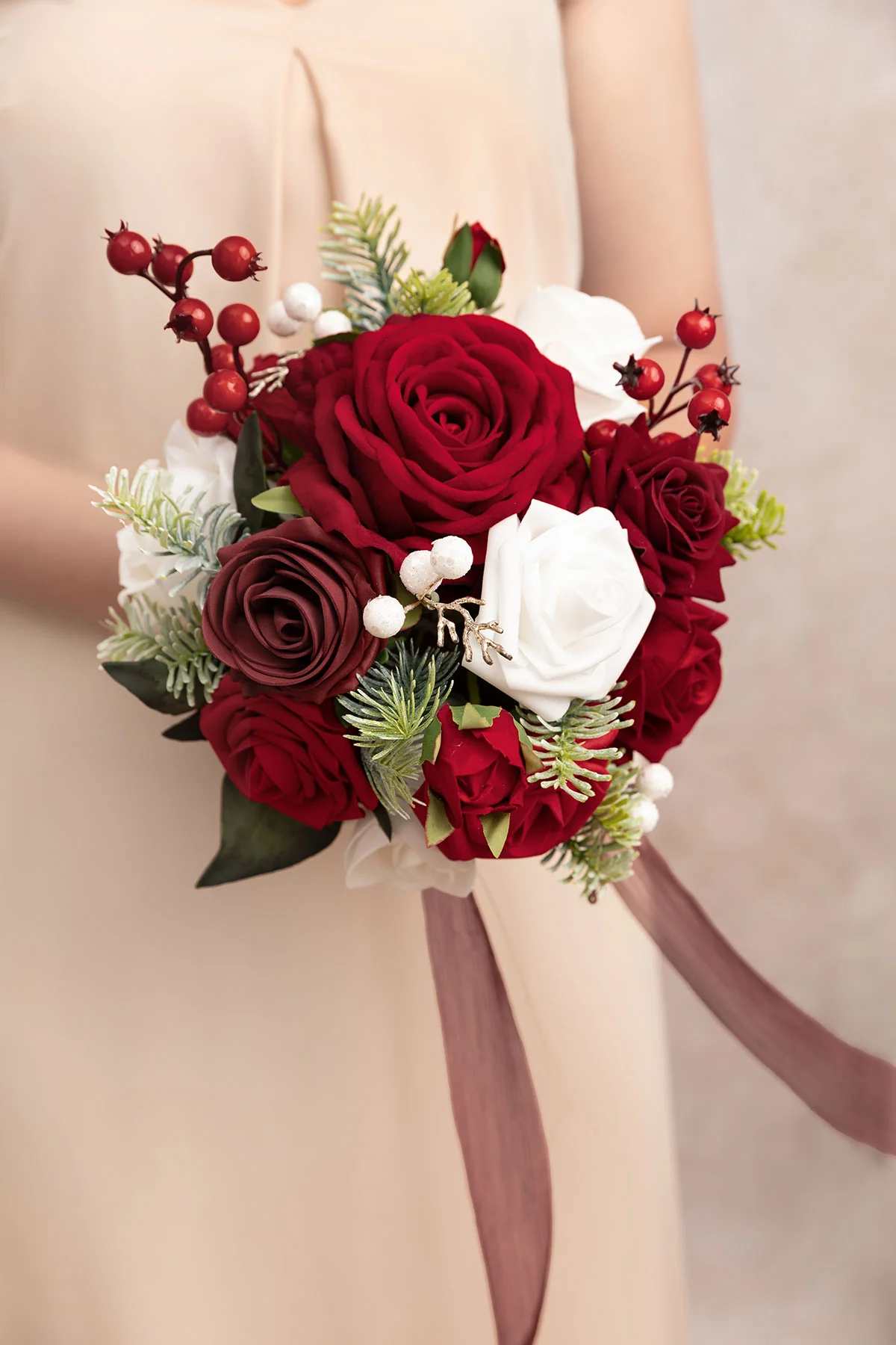 Round Bridesmaid Bouquets in Christmas Red & Sparkle - Image 10